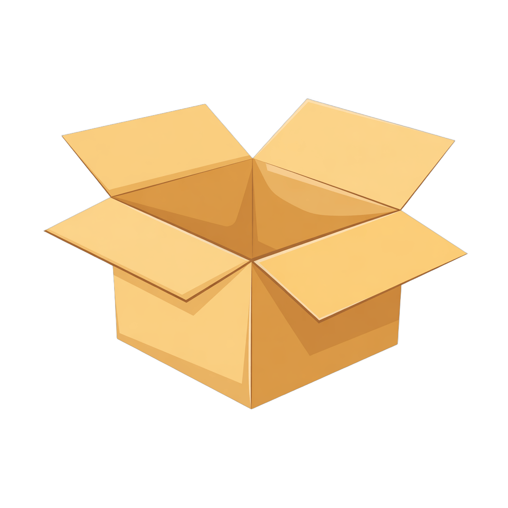 3d cartoon style open cardboard box graphic element for packaging delivery and shipping design PNG - transparent background