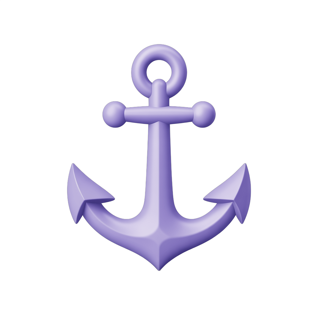 3d cartoon style purple anchor symbol graphic element for nautical themes and maritime branding PNG - transparent background