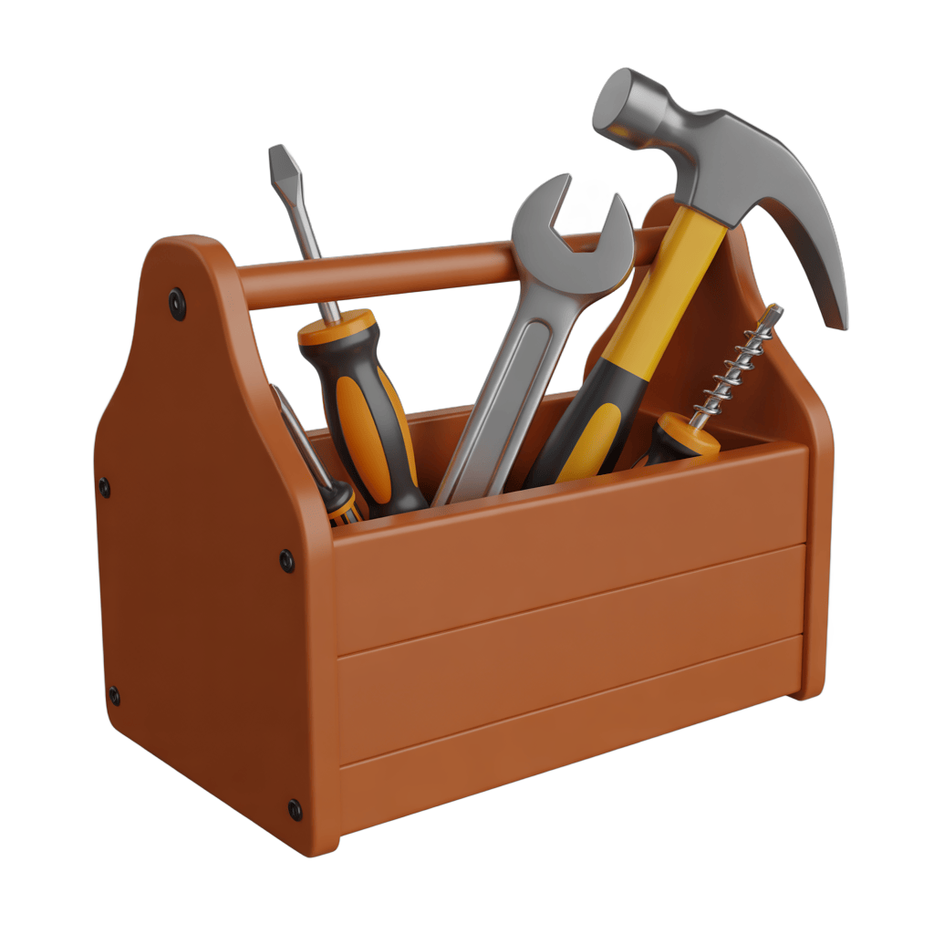 3d cartoon toolbox with hammer wrench and screwdrivers isolated on transparent background for graphic design PNG - transparent background