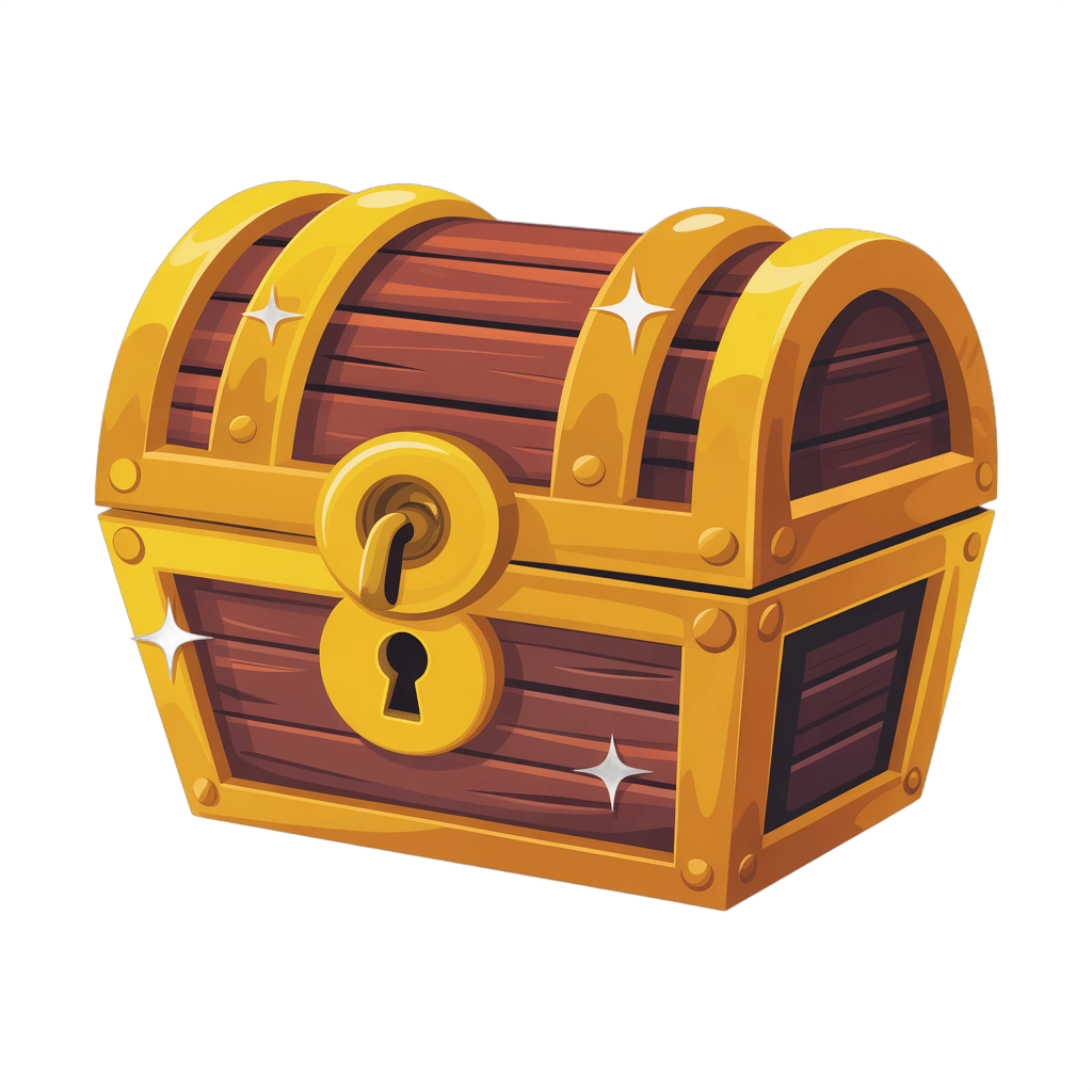 3d cartoon treasure chest with golden lock for adventure game graphics and fantasy illustrations PNG - transparent background