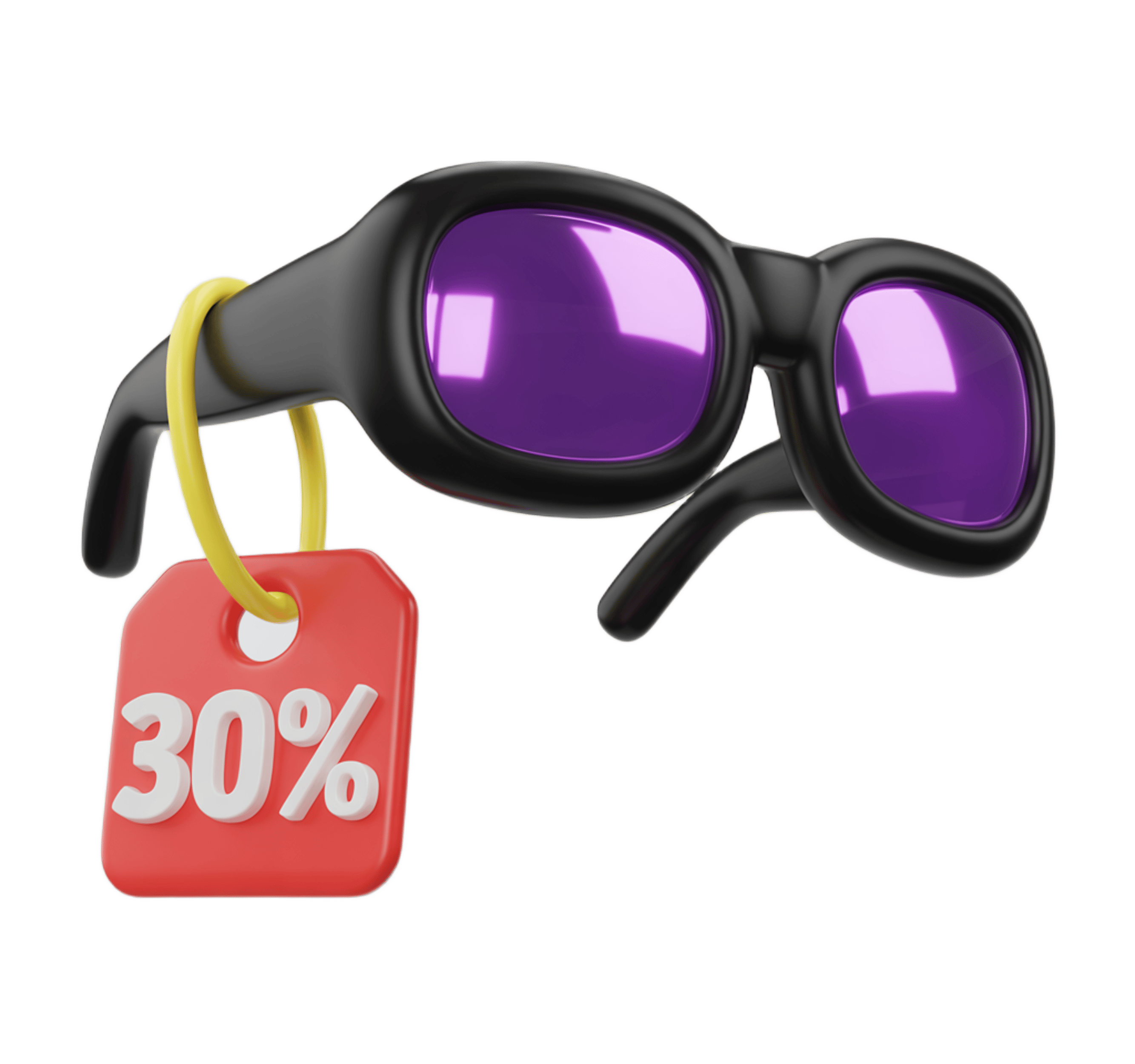 3d clipart glasses with discount tag showing thirty percent off sale promotion PNG - transparent background