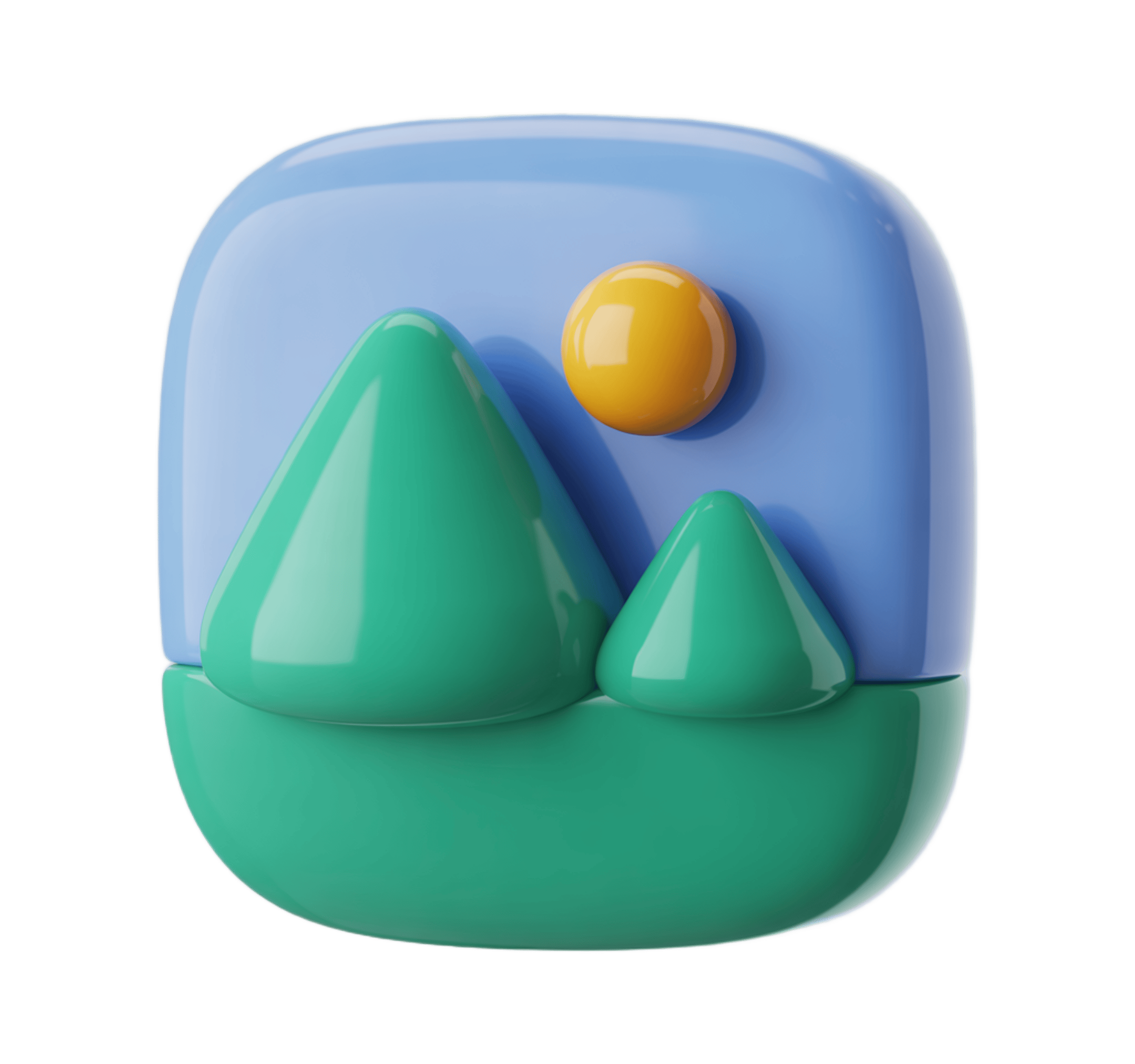 3d clipart mountain landscape with yellow sun for travel blog and website design PNG - transparent background