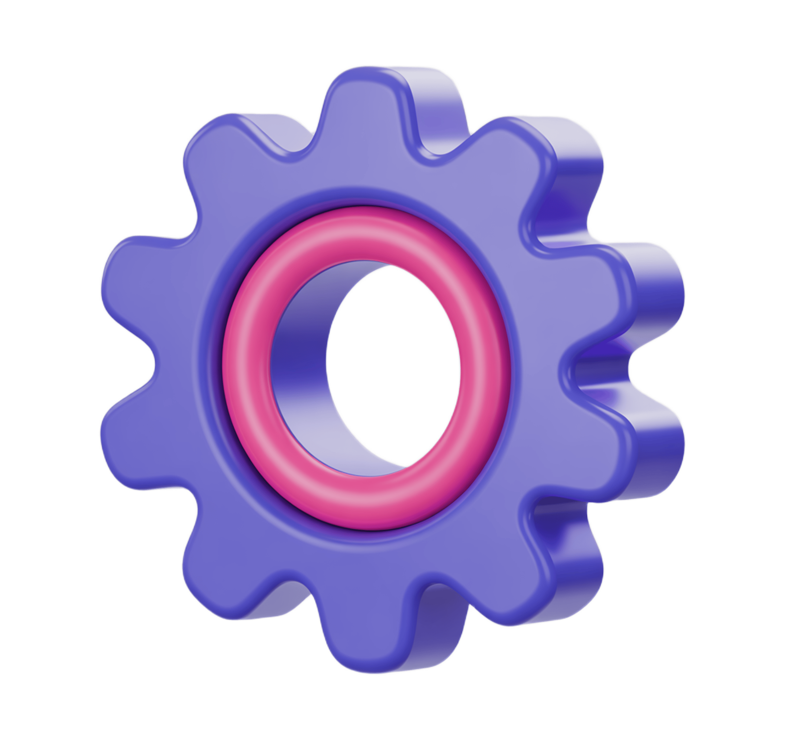 3d gear icon with purple and pink ring isolated on transparent background for business presentations PNG - transparent background