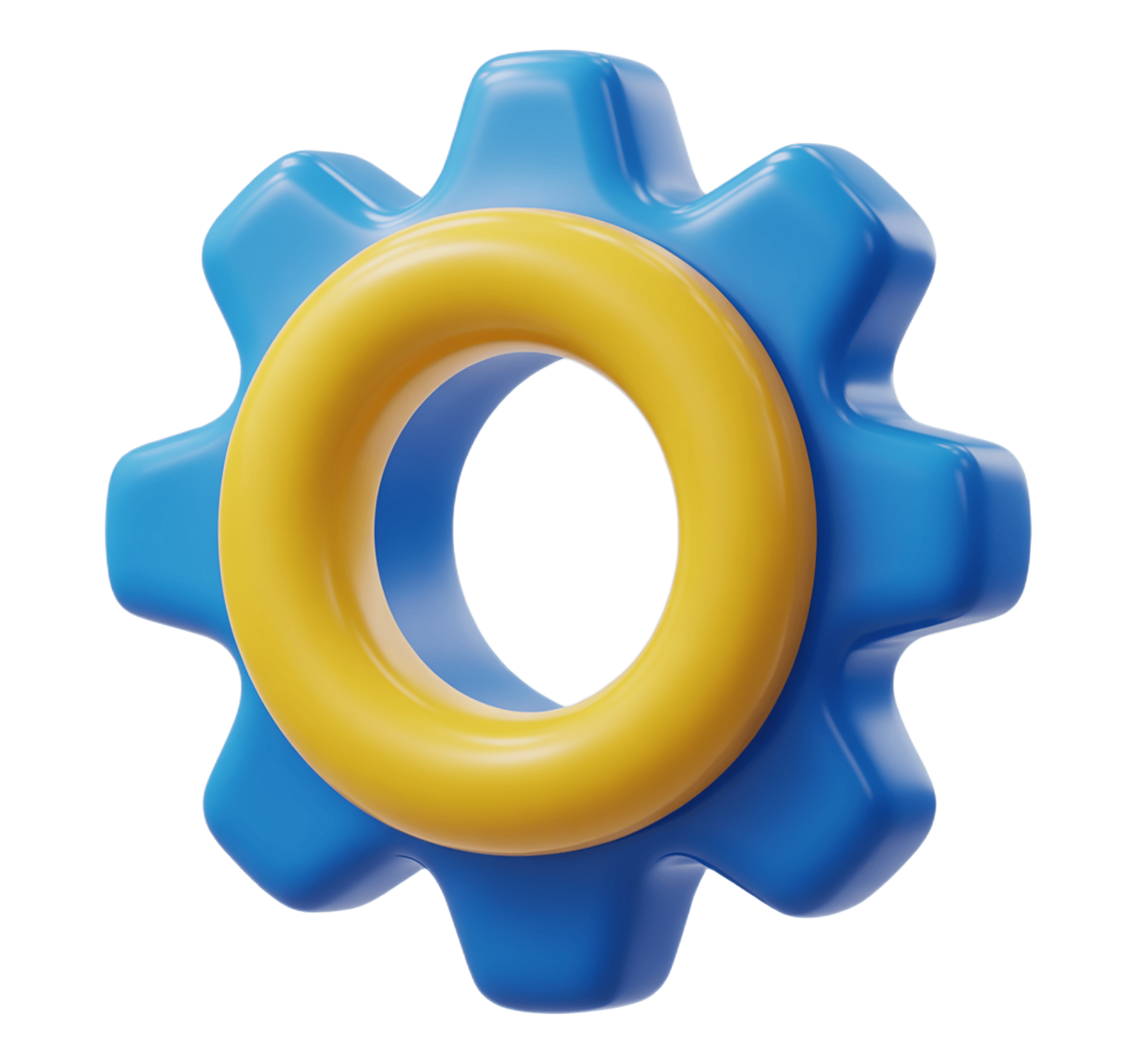 3d gear icon with yellow ring isolated on transparent background for presentations and branding PNG - transparent background