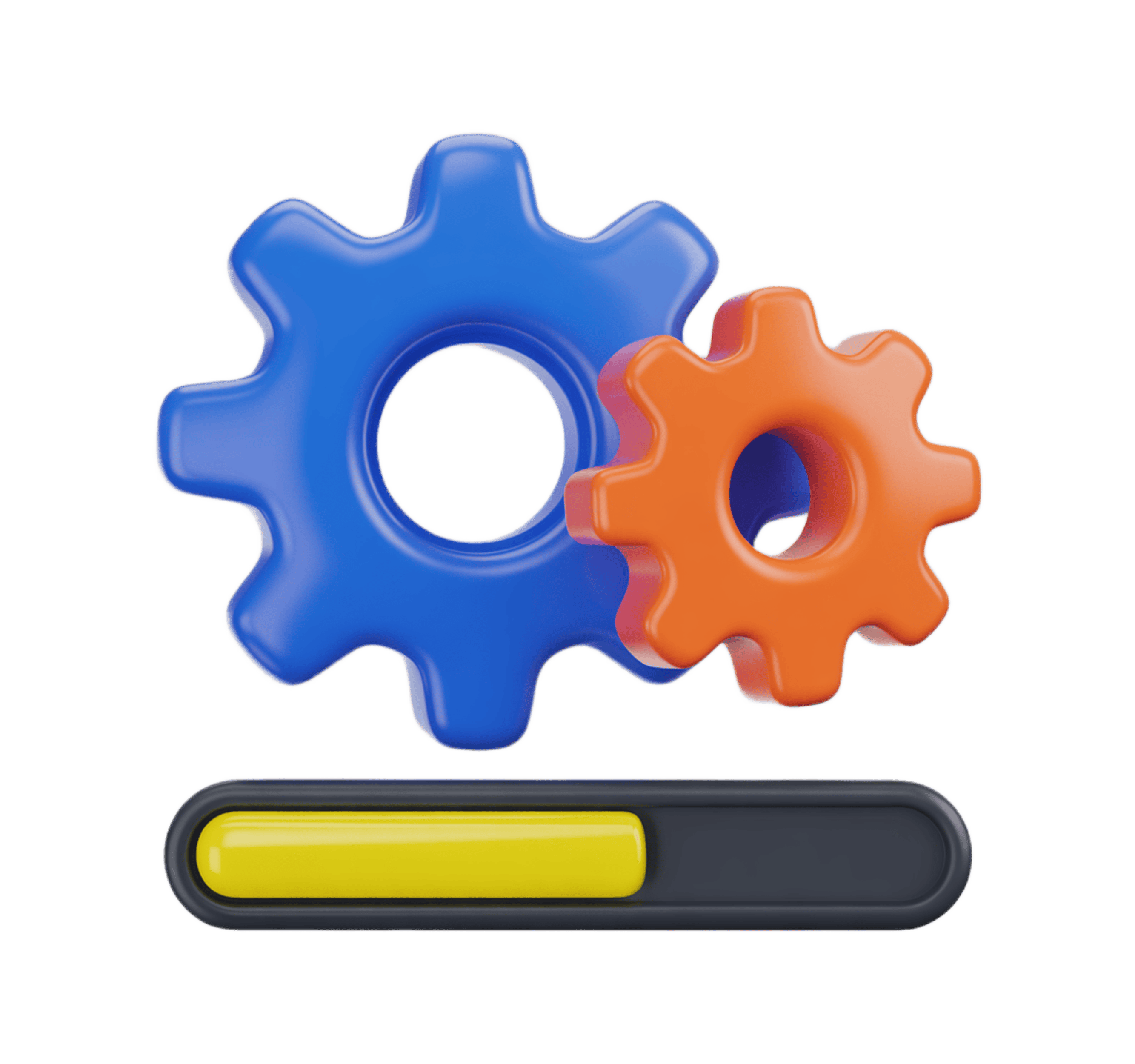 3d gear icons with progress bar graphic element for business presentations and web design PNG - transparent background