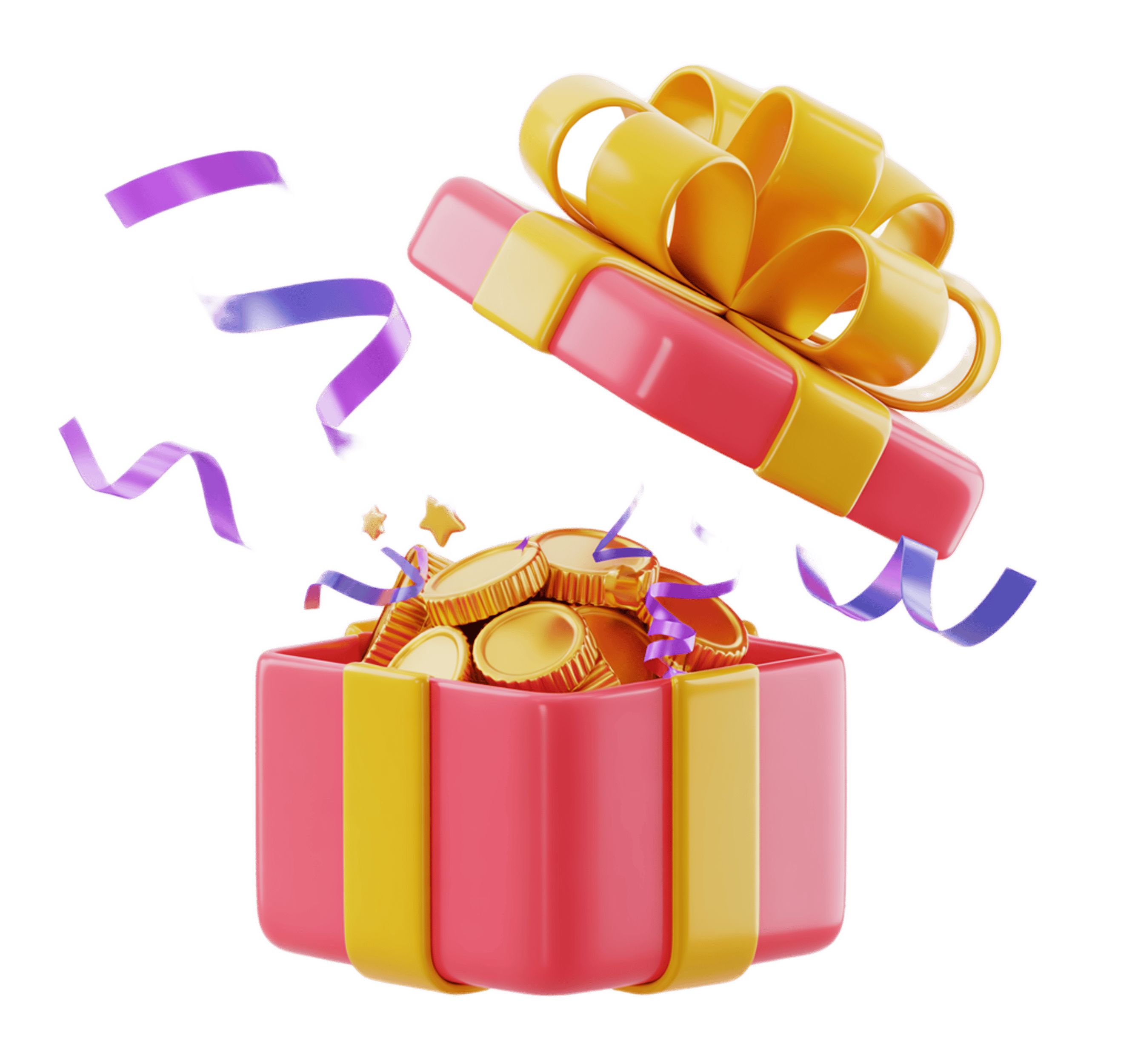 3d gift box with chocolates and colorful ribbon for celebration party decoration PNG - transparent background