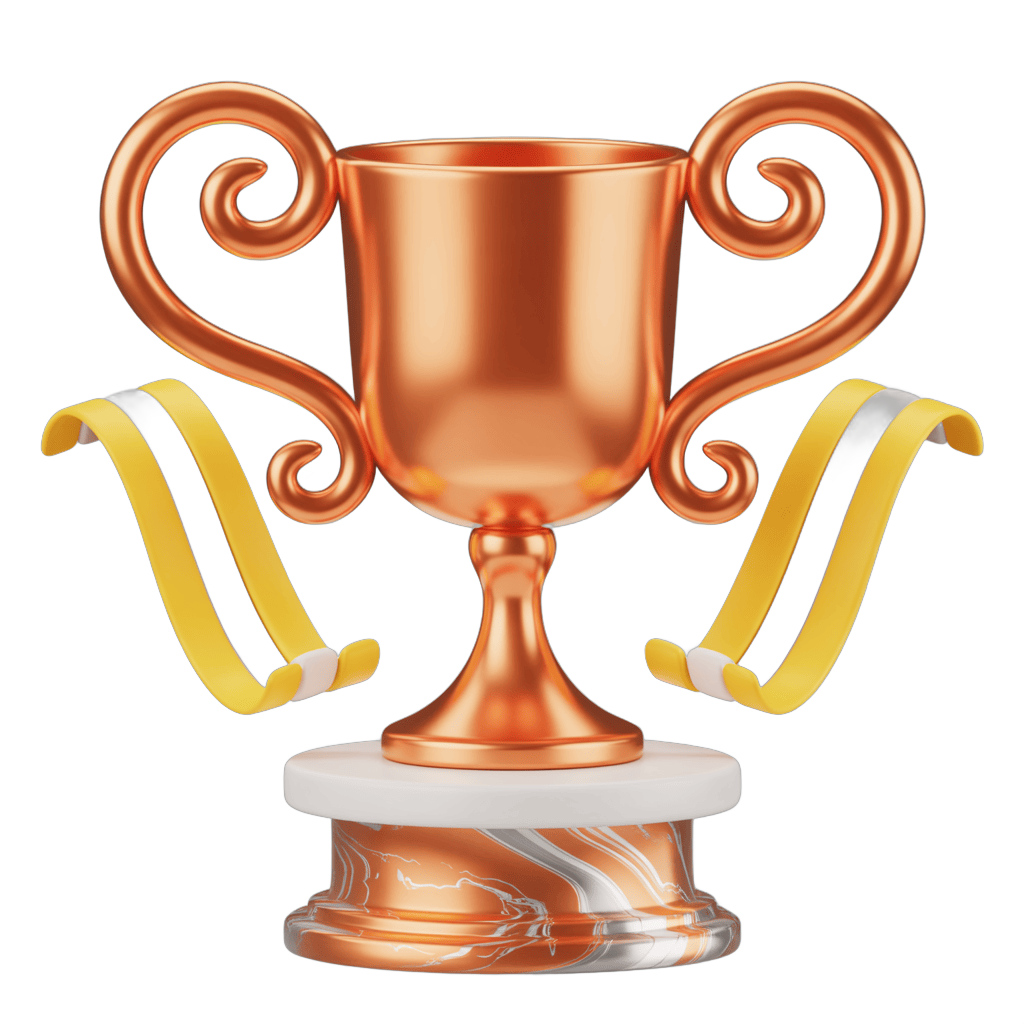 3d golden trophy cup with yellow ribbon for award ceremony presentation and winner celebration PNG - transparent background