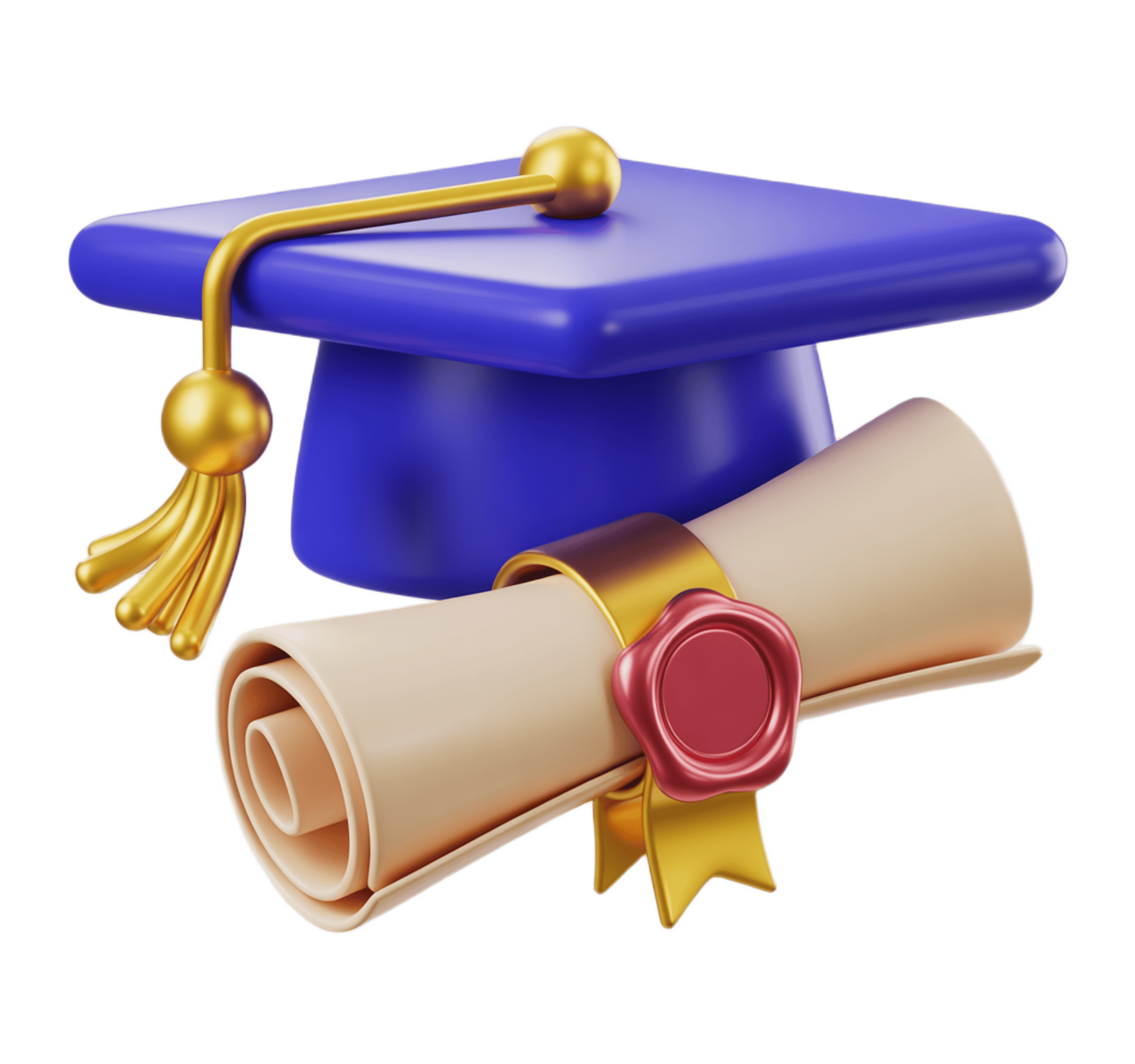 3d graduation cap and diploma scroll illustration for academic achievement awards and education events PNG - transparent background