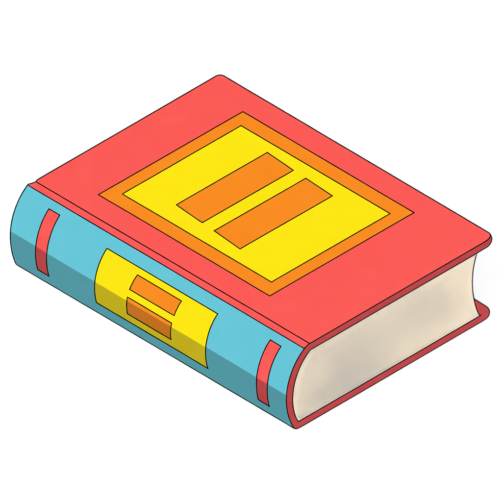 3d isometric illustration of a colorful hardcover book with a yellow and red logo on the cover PNG - transparent background