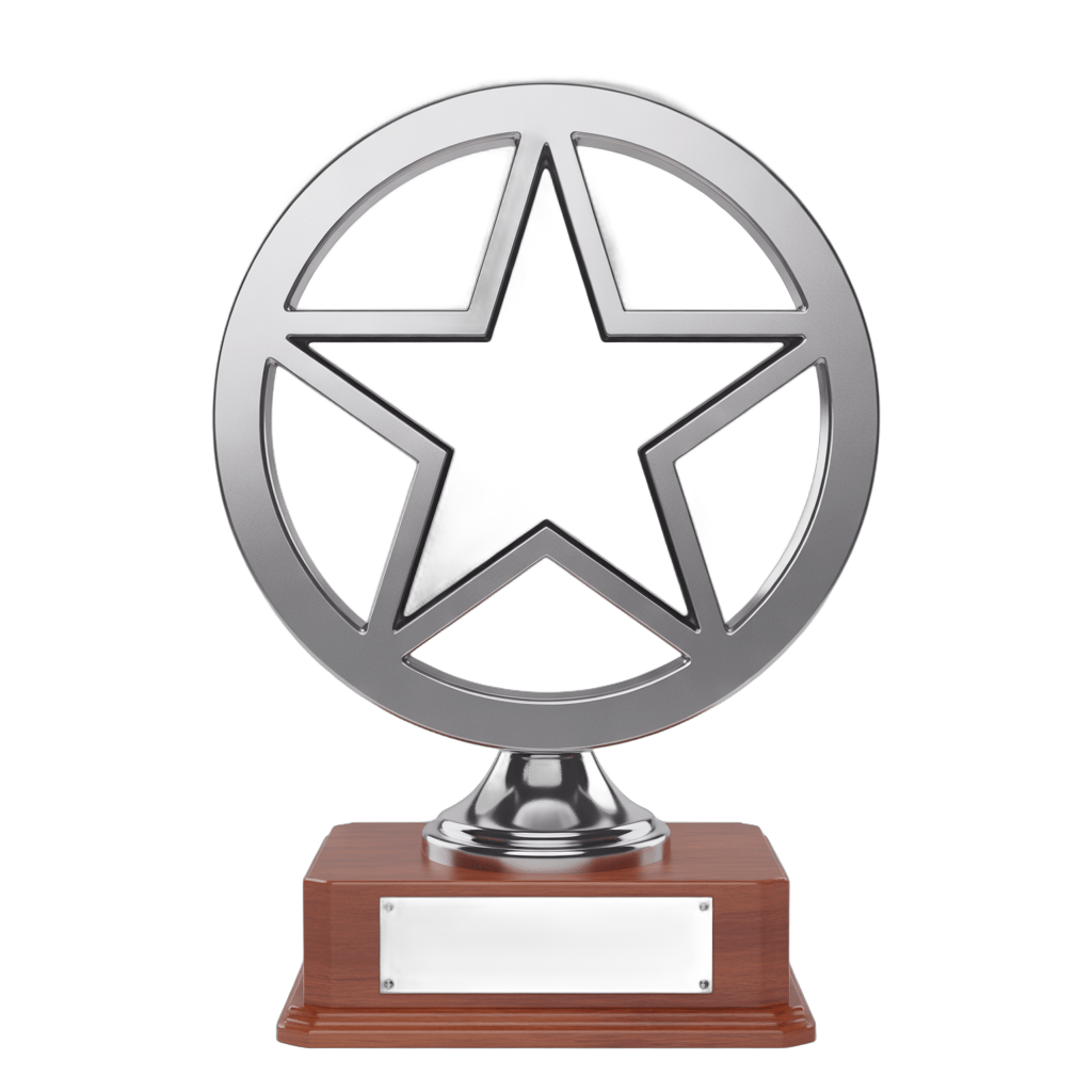 3d metallic star award trophy icon on base for achievement presentation and event decoration PNG - transparent background