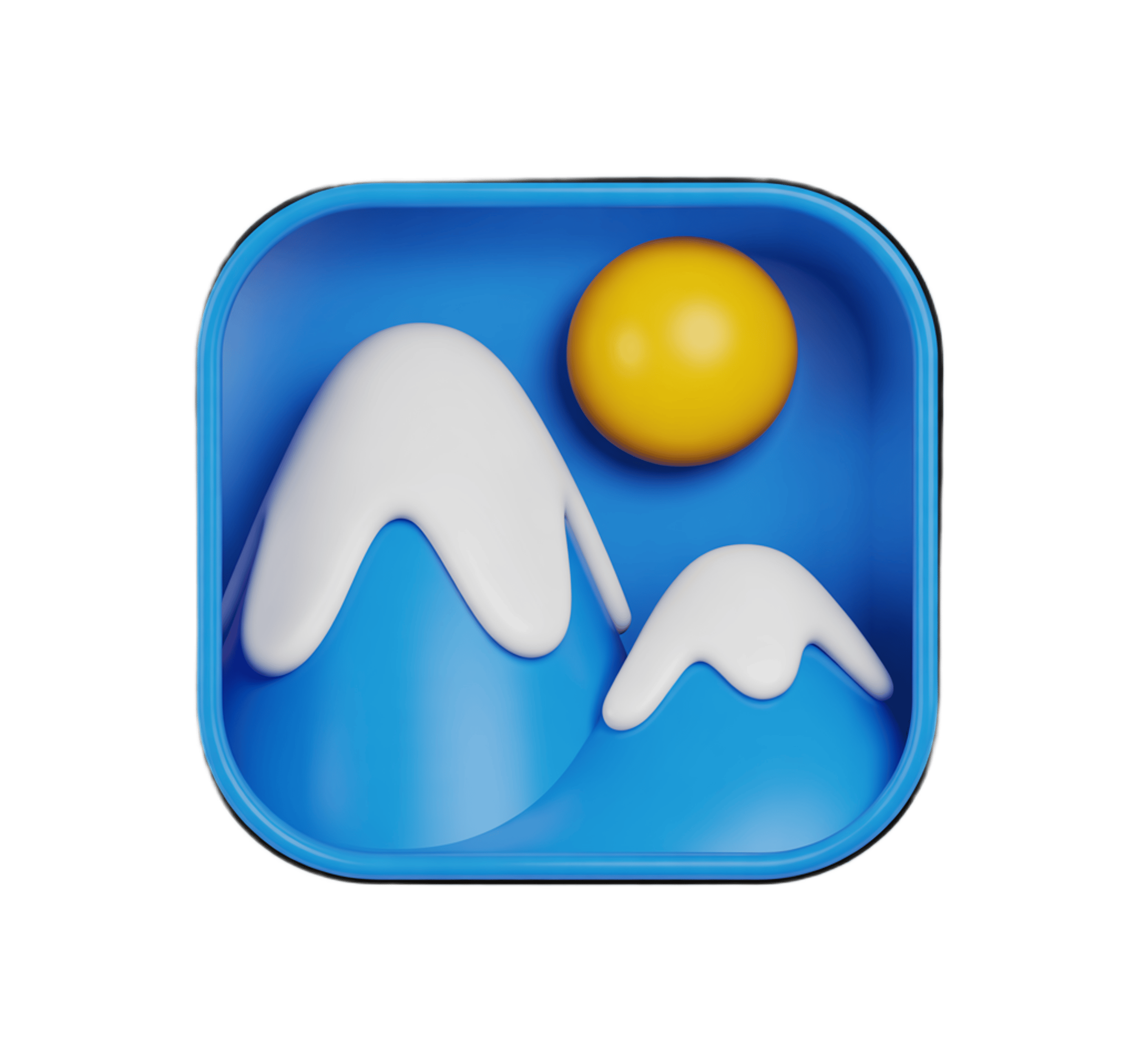 3d mountain landscape clipart with sun graphic element for app icons and presentations PNG - transparent background