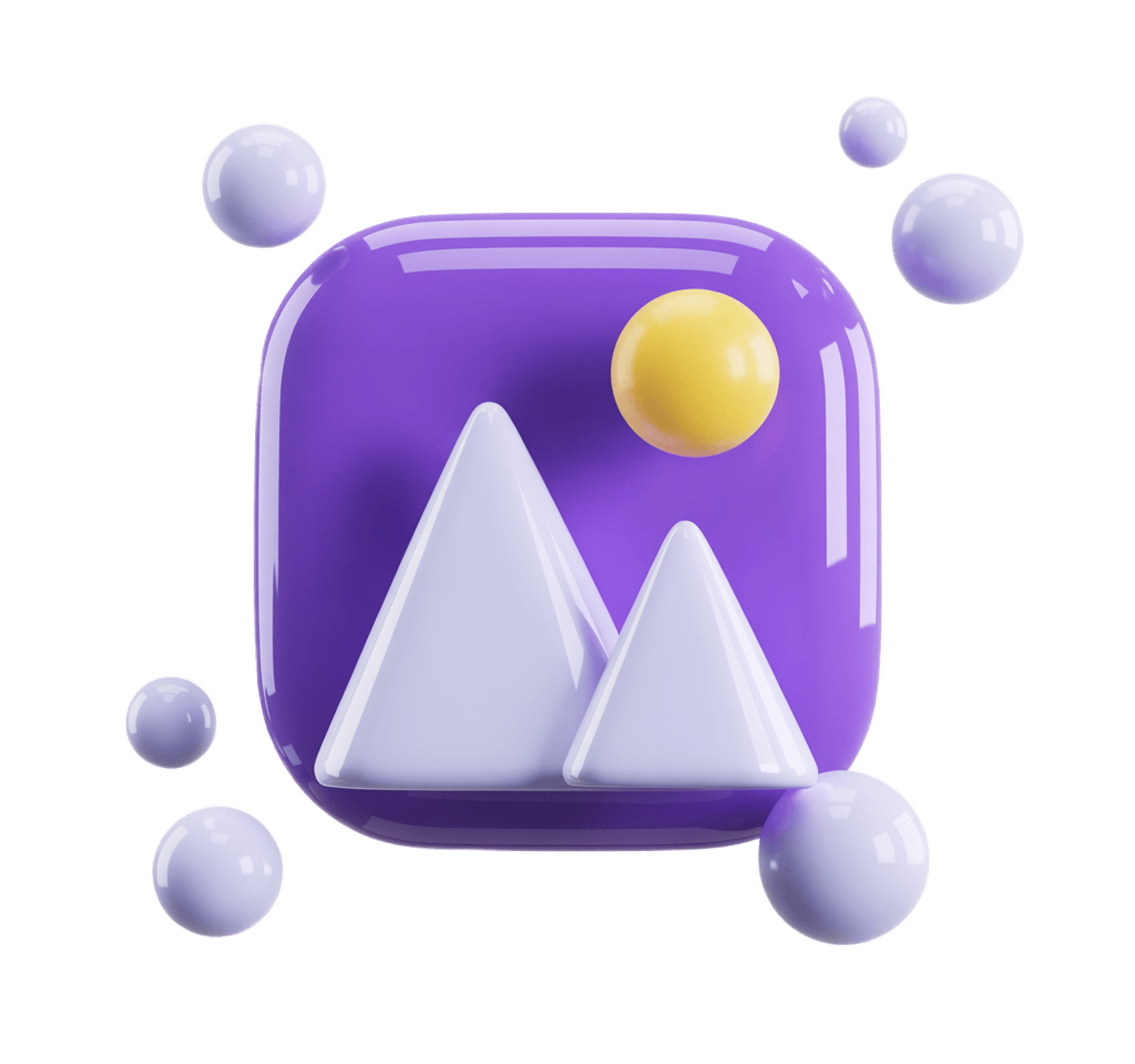3d mountain silhouette icon with bubbles for app design and digital presentations PNG - transparent background