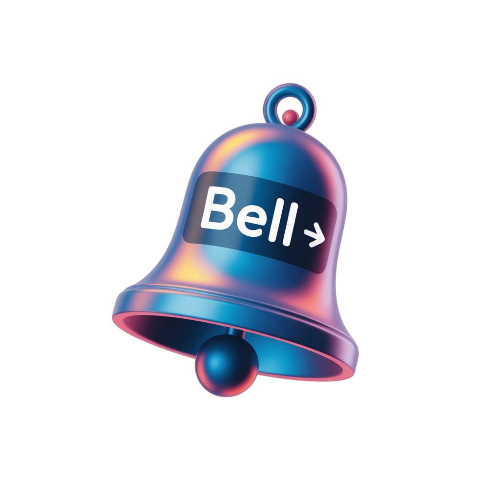 3d notification bell icon with arrow graphic element for alerts and reminders PNG - transparent background