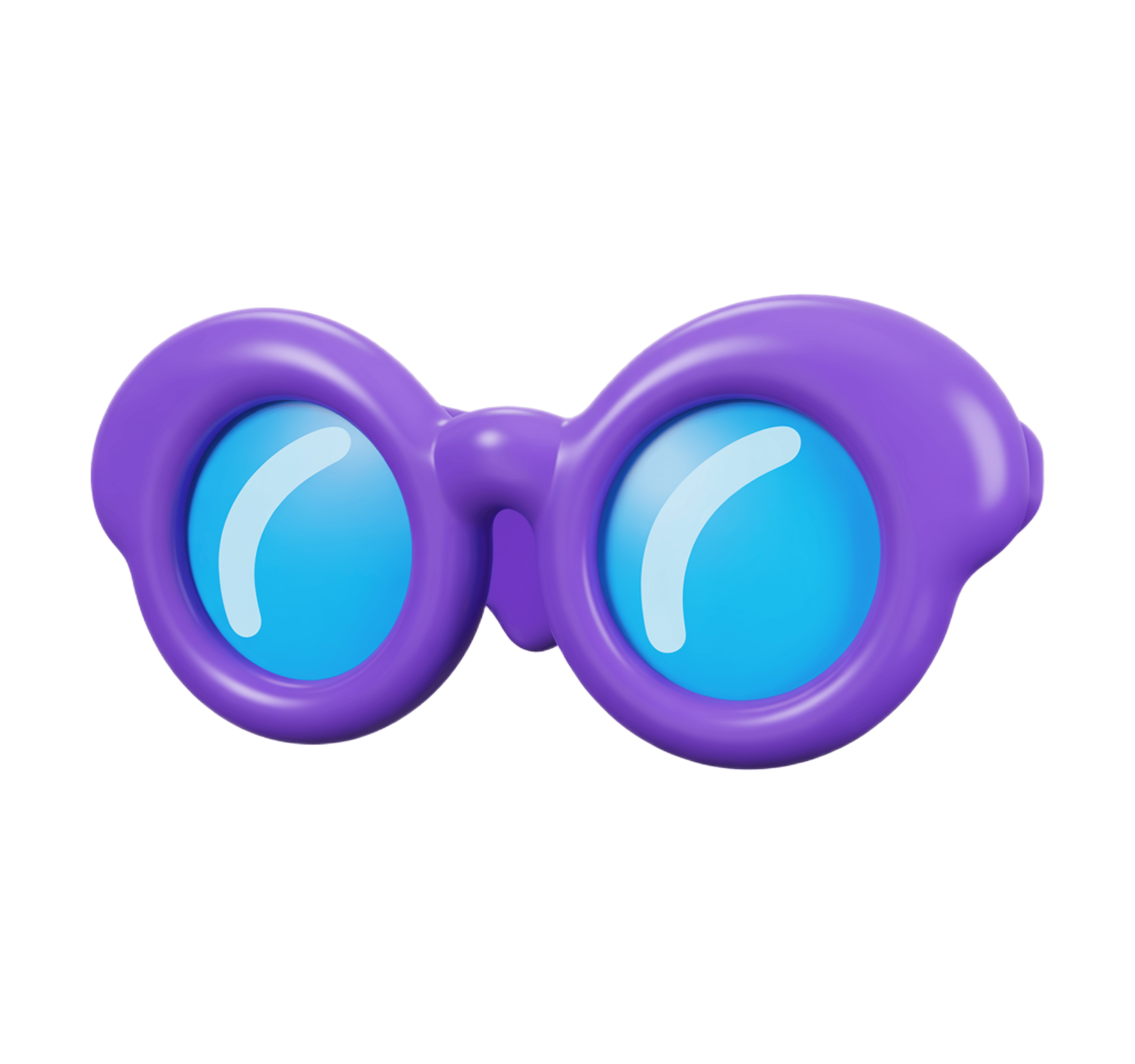 3d purple cartoon sunglasses with blue lenses isolated clipart for social media graphics PNG - transparent background