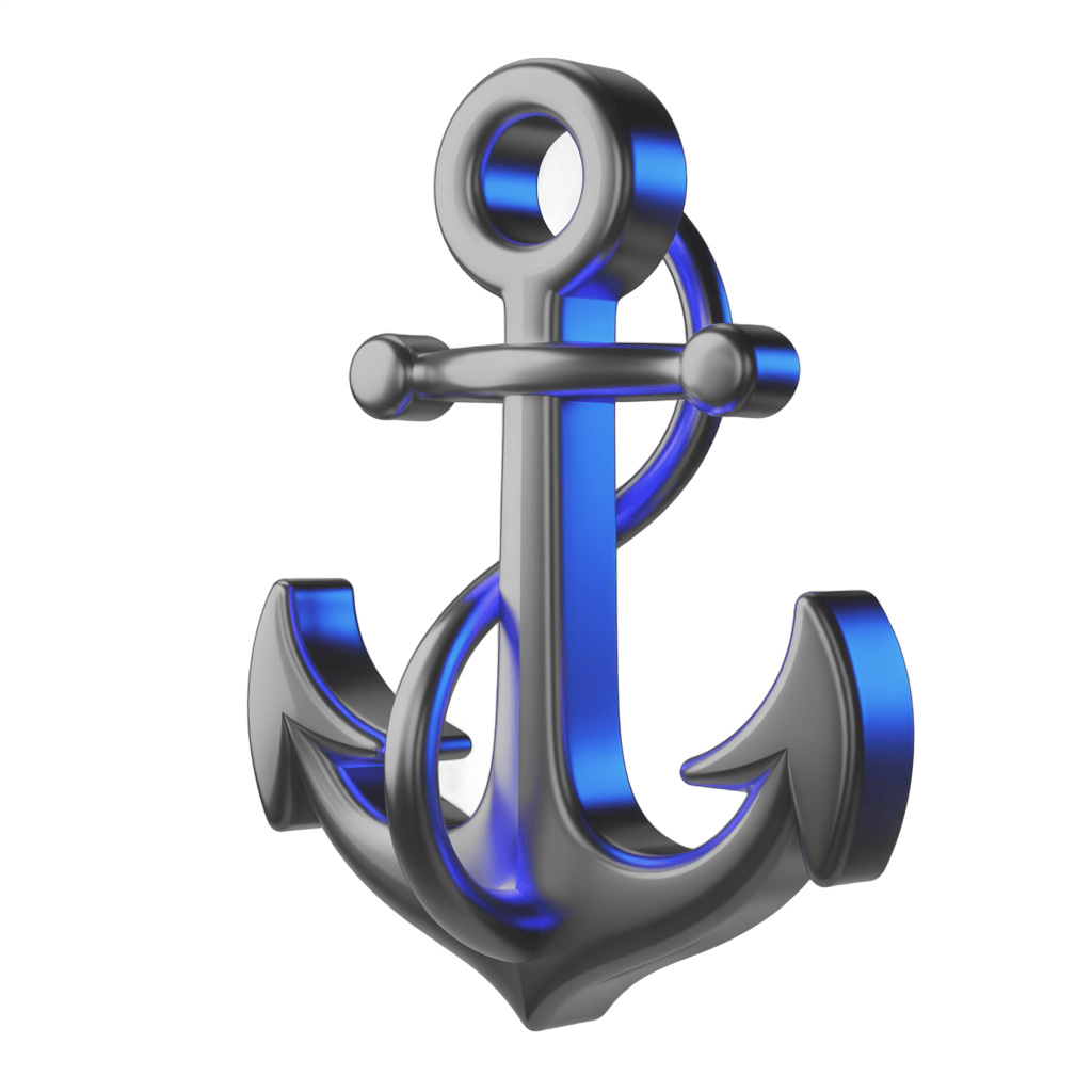 3d rendered anchor symbol in polished metal for nautical themes and maritime branding designs PNG - transparent background