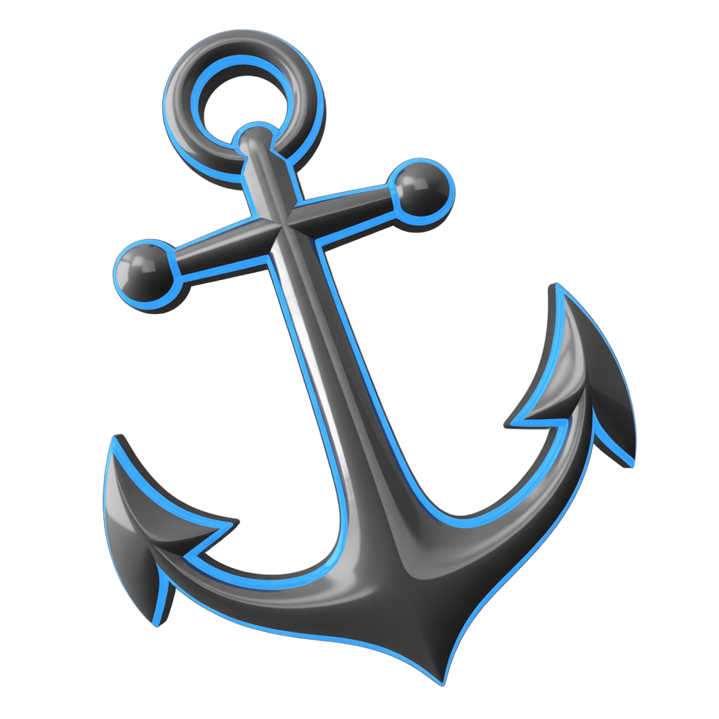 3d rendered anchor symbol with sleek blue accents for nautical themes and maritime branding PNG - transparent background