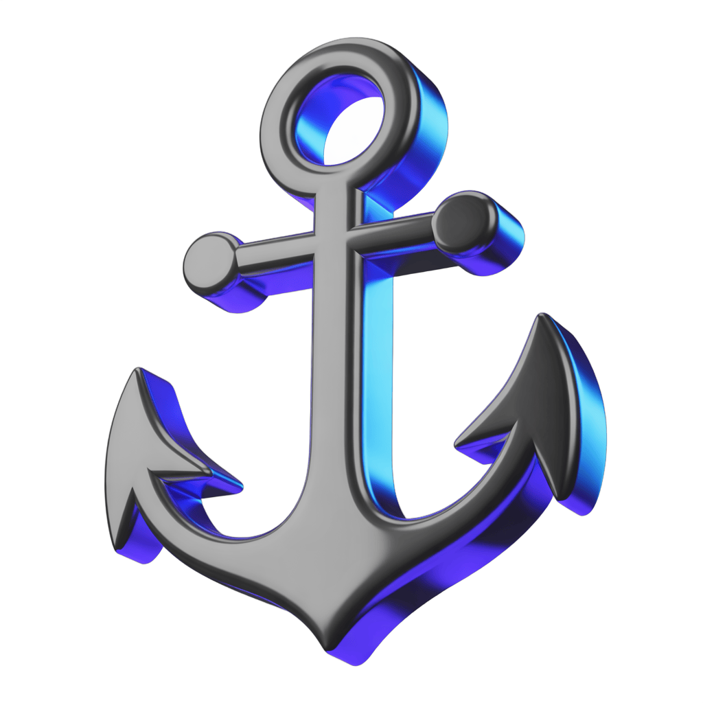 3d rendered anchor symbol with sleek metallic and blue accents for nautical branding and clipart PNG - transparent background