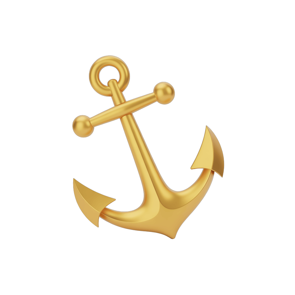 3d rendered golden anchor symbol isolated on transparent background for nautical branding and logo design PNG - transparent background