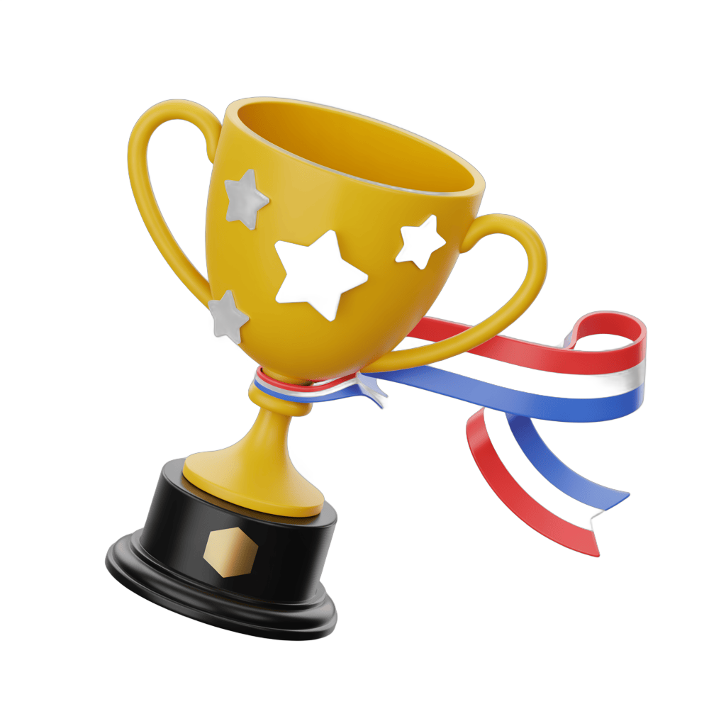 3d trophy cup with stars and ribbon for award ceremony celebration design graphic PNG - transparent background