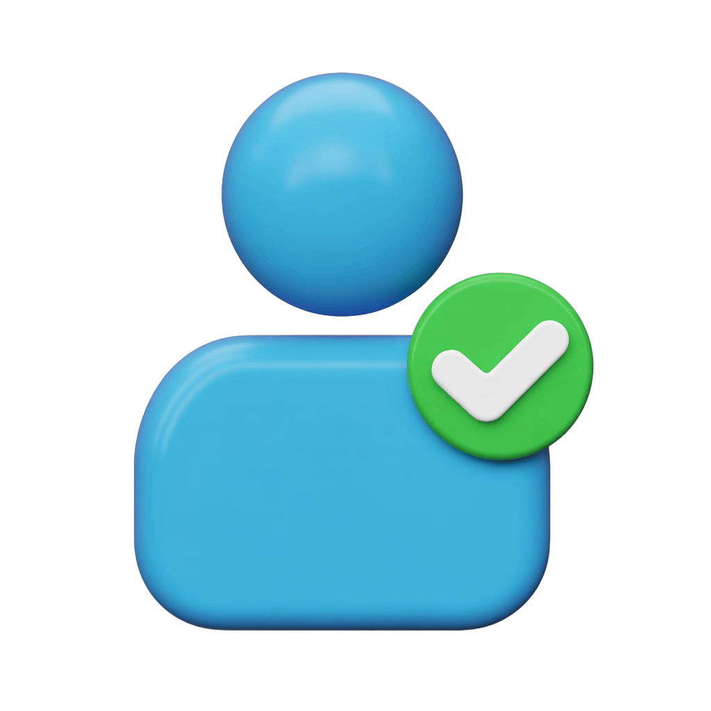 Approved user avatar icon with green checkmark for membership confirmation and verification PNG - transparent background