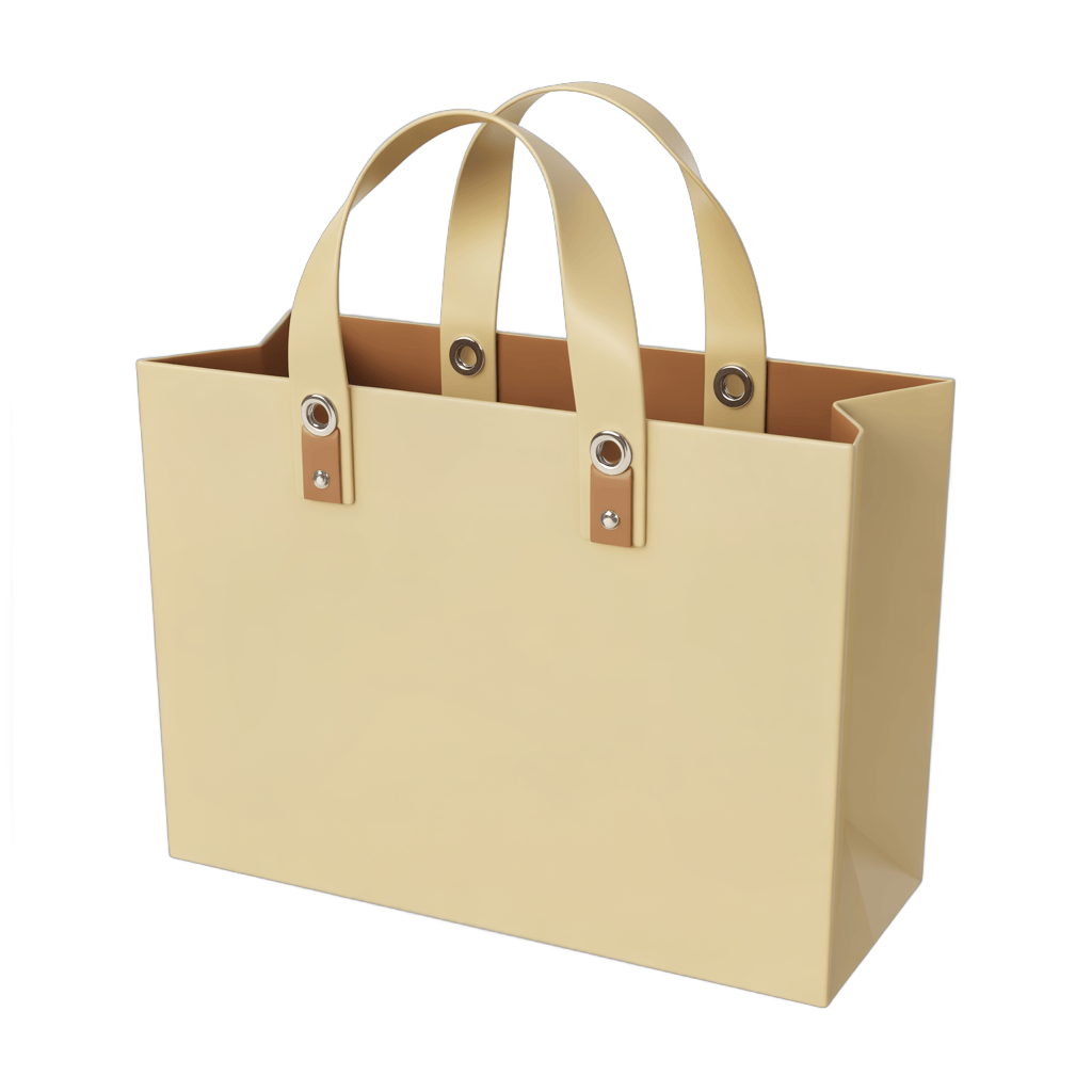 Beige leather handle tote bag isolated transparent background clipart graphic element PNG - transparent background