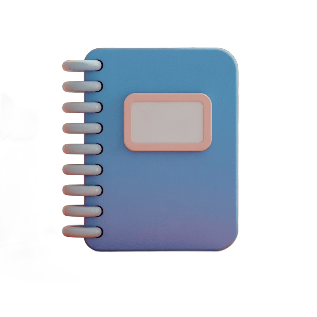 Blue spiral bound notebook with pink cover clipart for presentations and designs PNG - transparent background