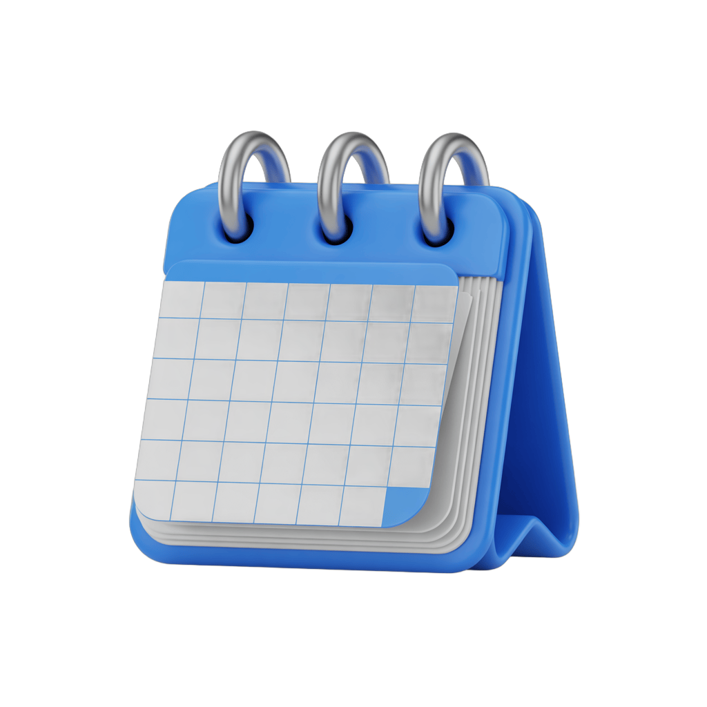 Blue spiral bound planner calendar page for scheduling appointments and daily tasks PNG - transparent background