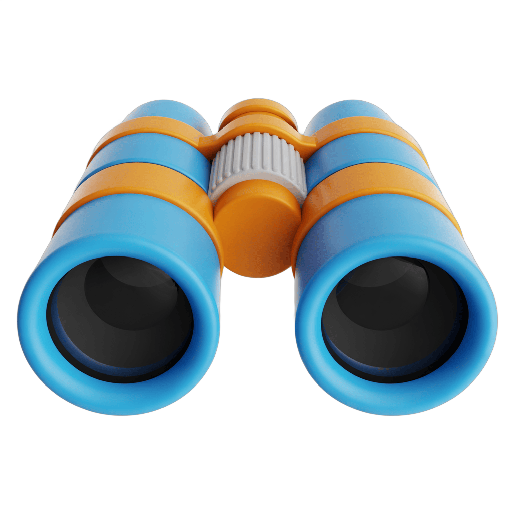 Bright 3d cartoon binoculars graphic for travel adventure and outdoor activity illustrations PNG - transparent background