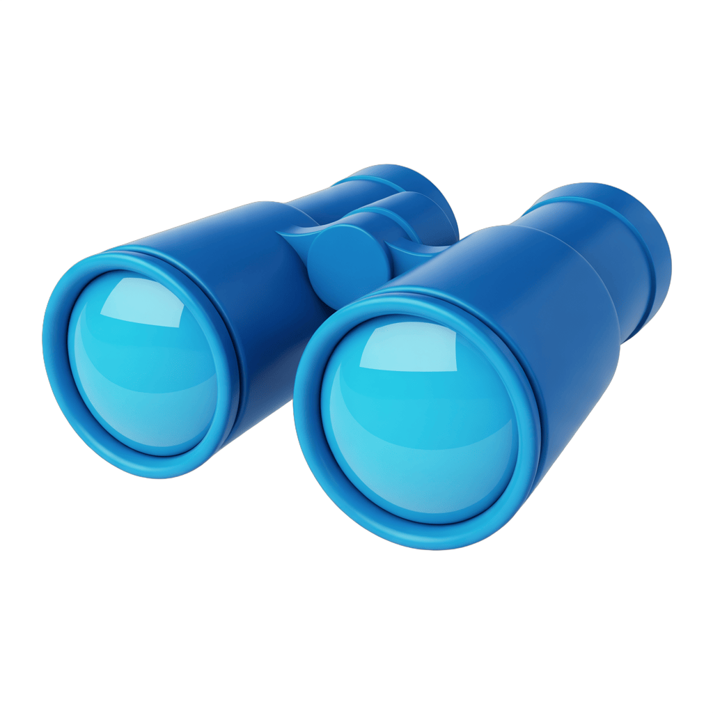 Bright blue 3d cartoon binoculars graphic for travel adventure and exploration marketing designs PNG - transparent background
