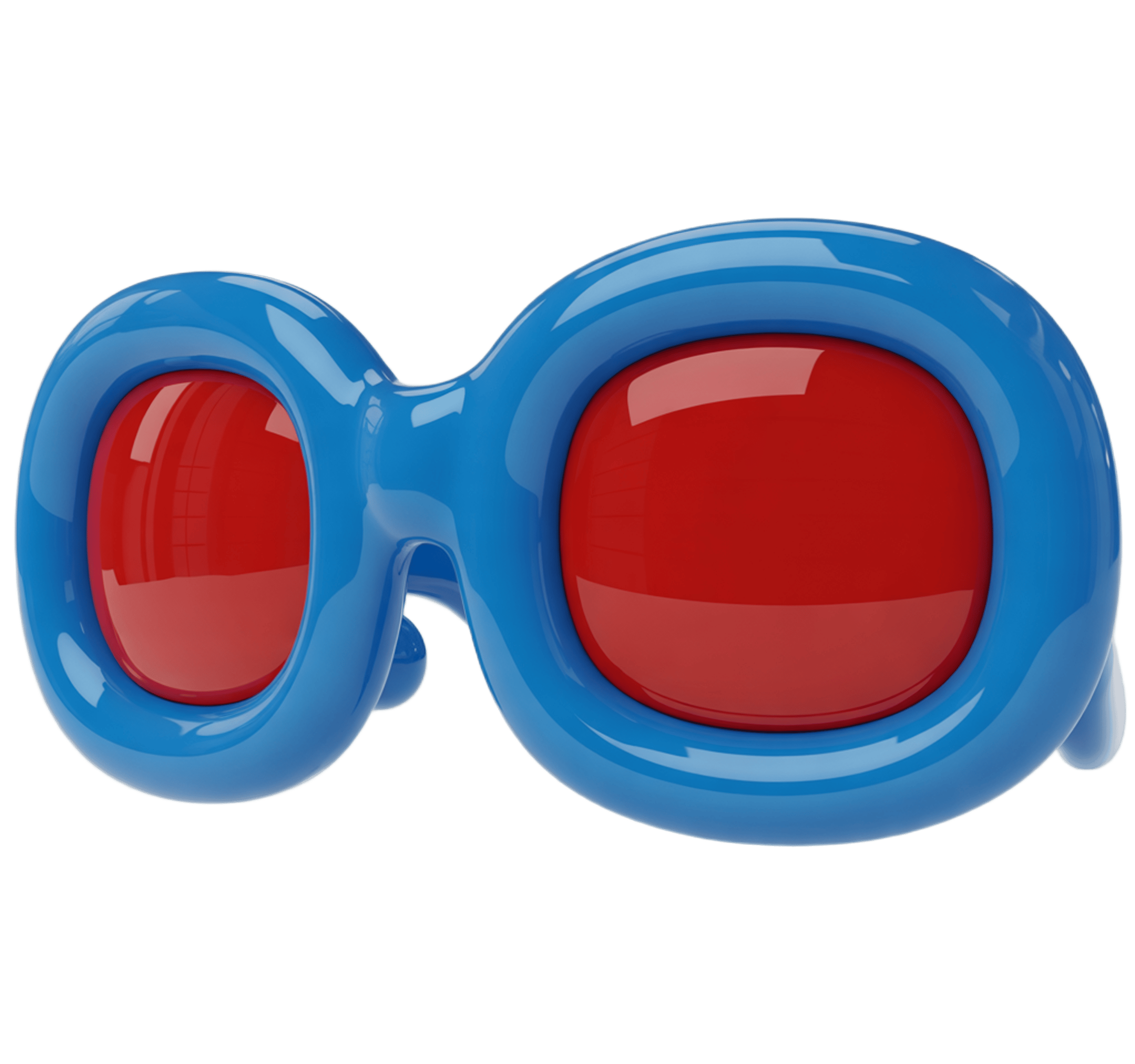 Bright blue 3d cartoon glasses with red lenses for eclipse solar viewing safety event clipart PNG - transparent background