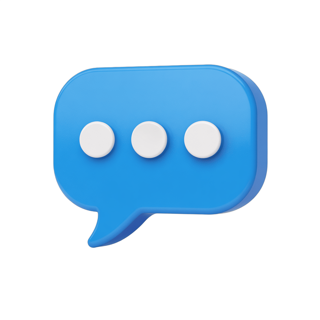Bright blue 3d speech bubble icon with three dots for chat message placeholder design PNG - transparent background