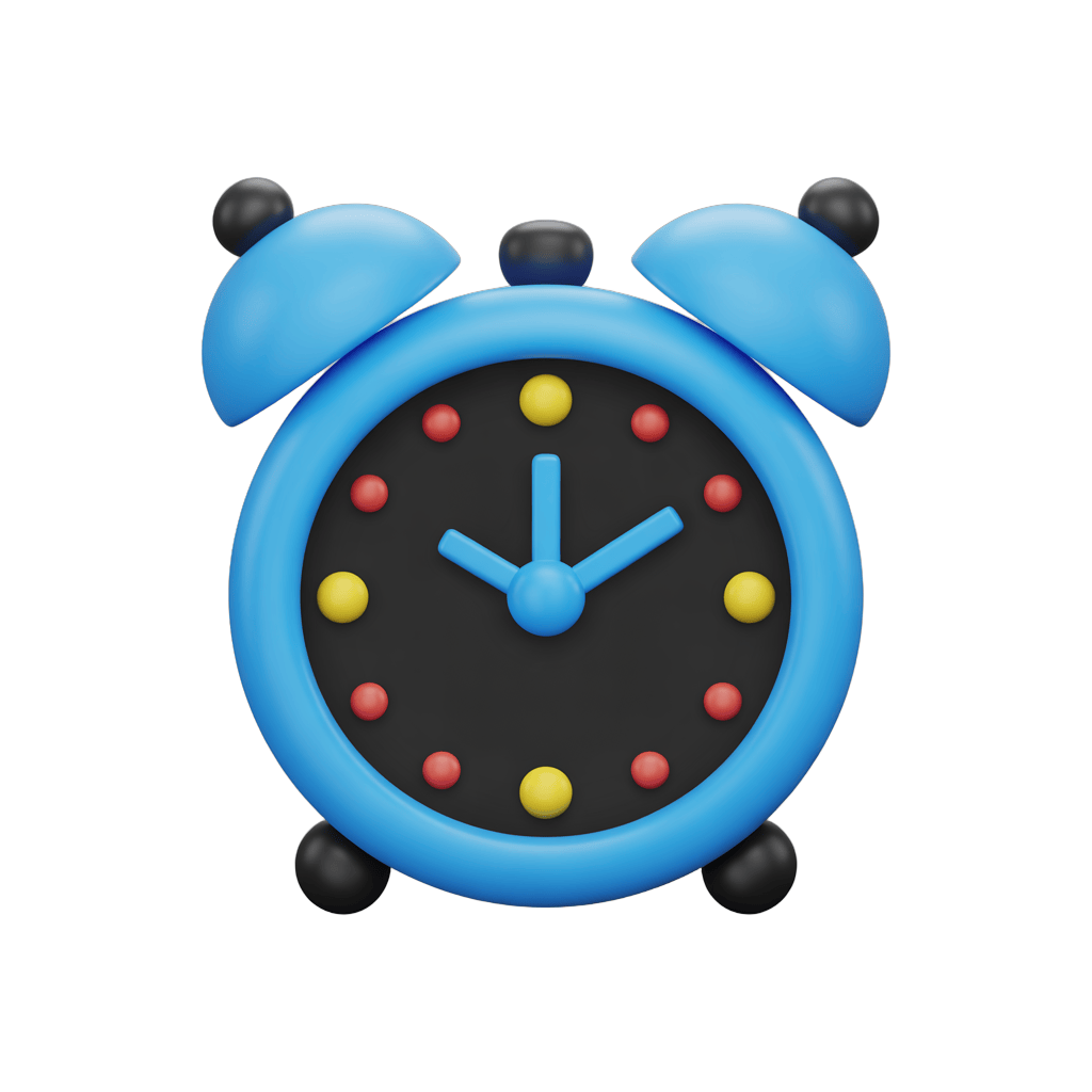 Bright blue alarm clock clipart with glowing dots for time management and productivity graphics PNG - transparent background