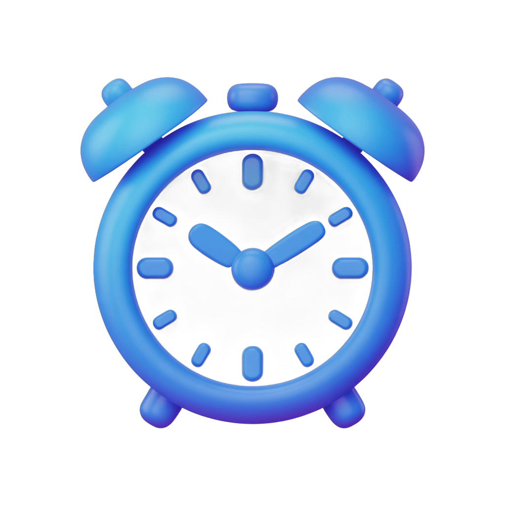 Bright blue alarm clock illustration for productivity and time management graphics PNG - transparent background