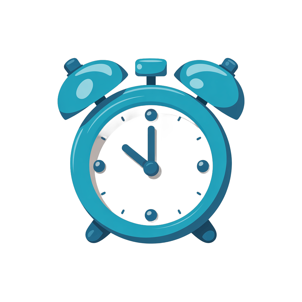 Bright blue alarm clock illustration for time management and productivity graphics PNG - transparent background