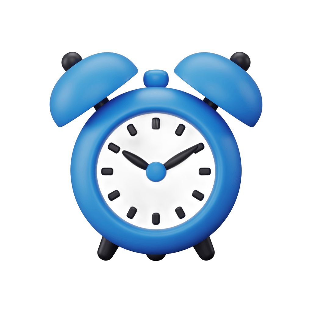 Bright blue alarm clock illustration for time management and productivity designs PNG - transparent background