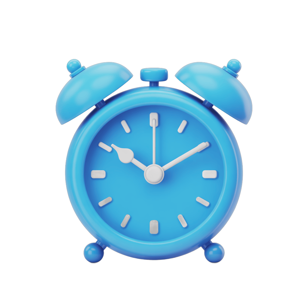 Bright blue alarm clock illustration for time management and productivity designs PNG - transparent background