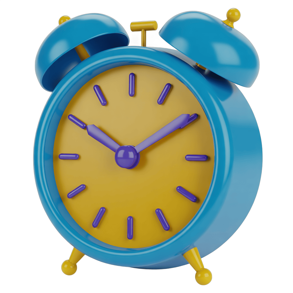 Bright blue and yellow alarm clock illustration for productivity and time management designs PNG - transparent background