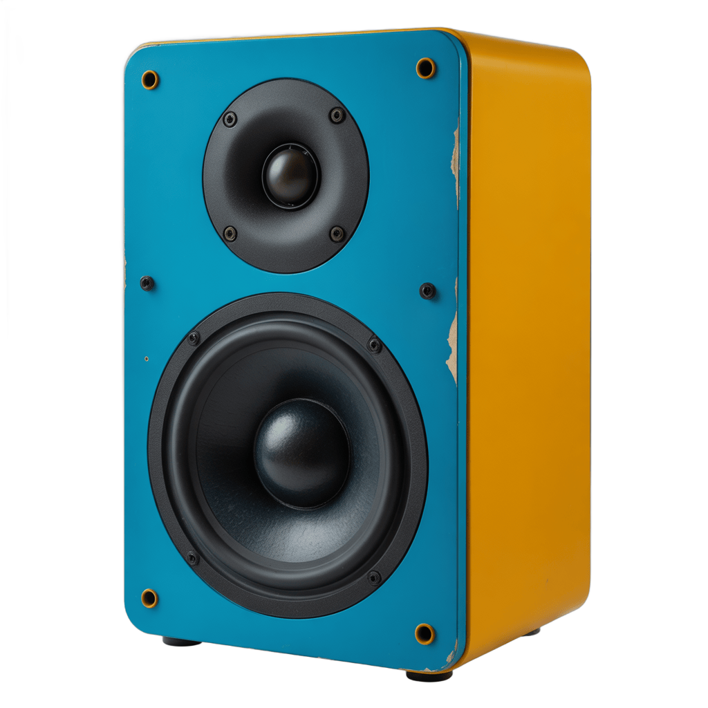 Bright blue and yellow isolated speaker graphic for modern presentations and ads PNG - transparent background