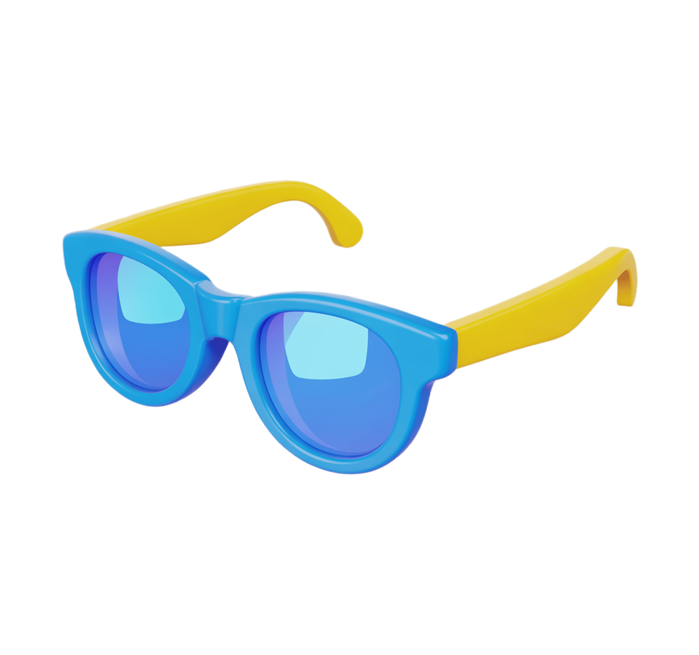 Bright blue and yellow retro sunglasses clipart for summer fashion and advertising designs PNG - transparent background