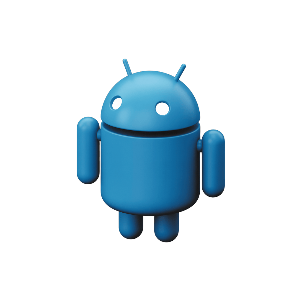 Bright blue android robot mascot icon for mobile app technology branding and digital marketing PNG - transparent background