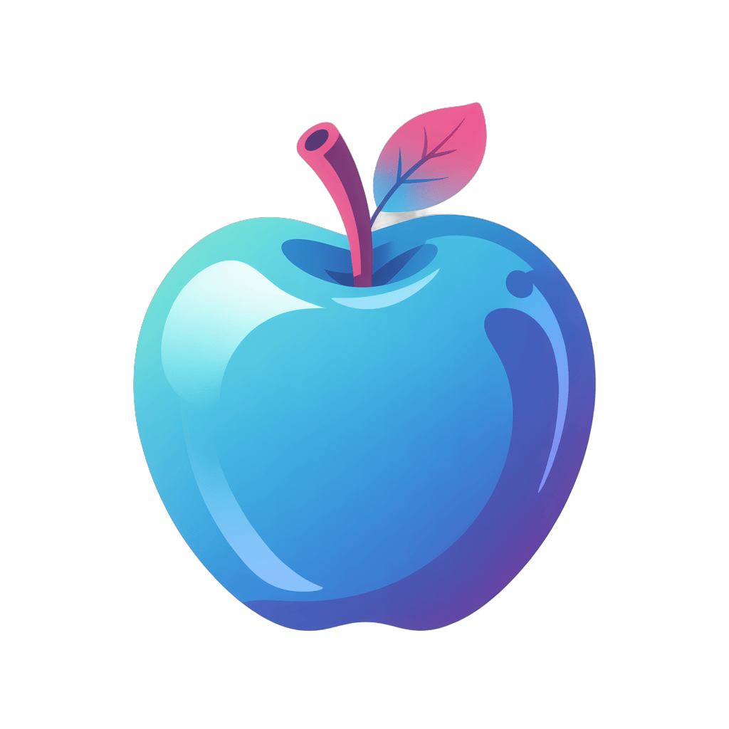 Bright blue cartoon apple with leaf isolated clipart for digital design and marketing PNG - transparent background