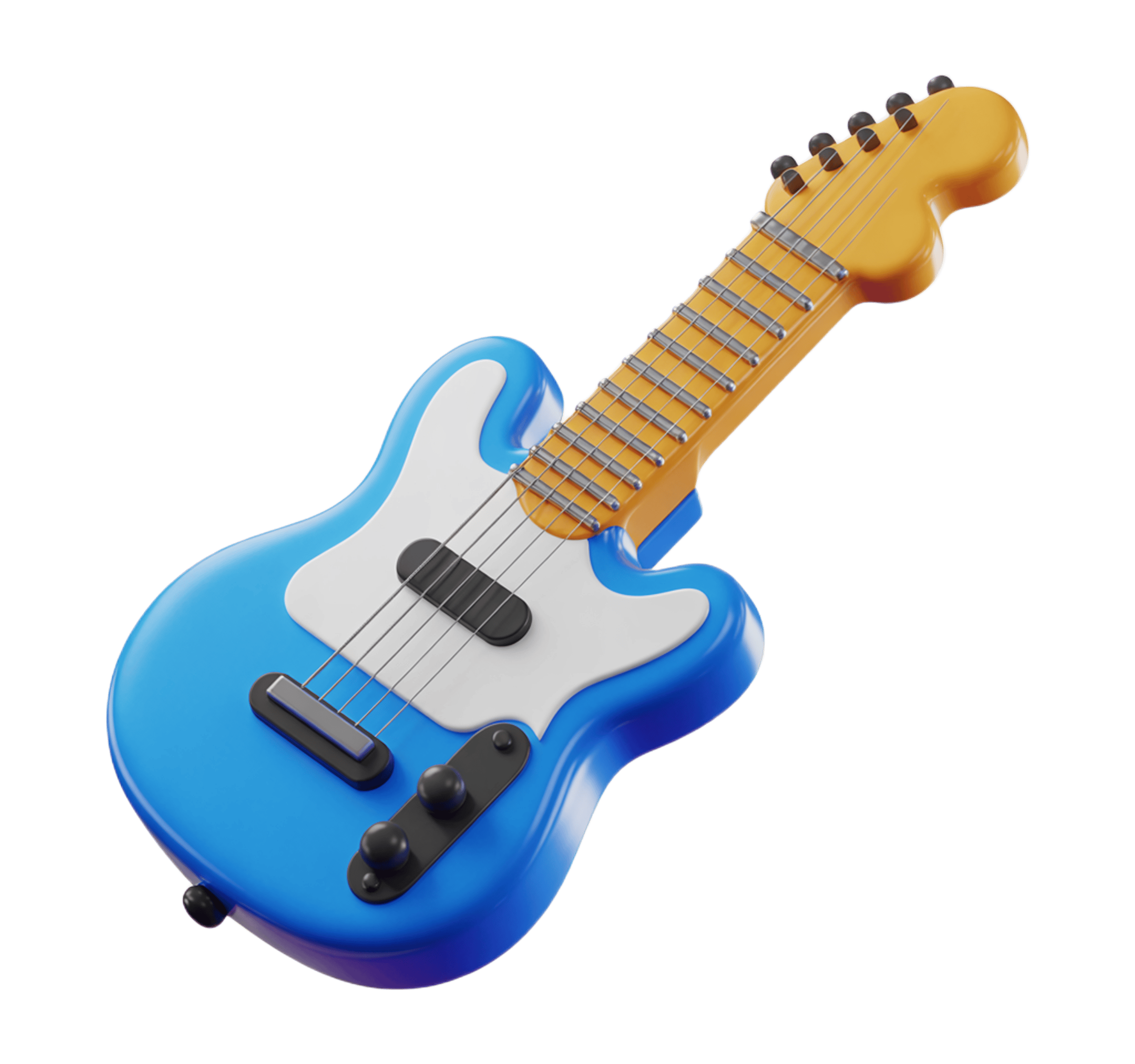 Bright blue electric guitar 3d illustration for music education and creative projects PNG - transparent background