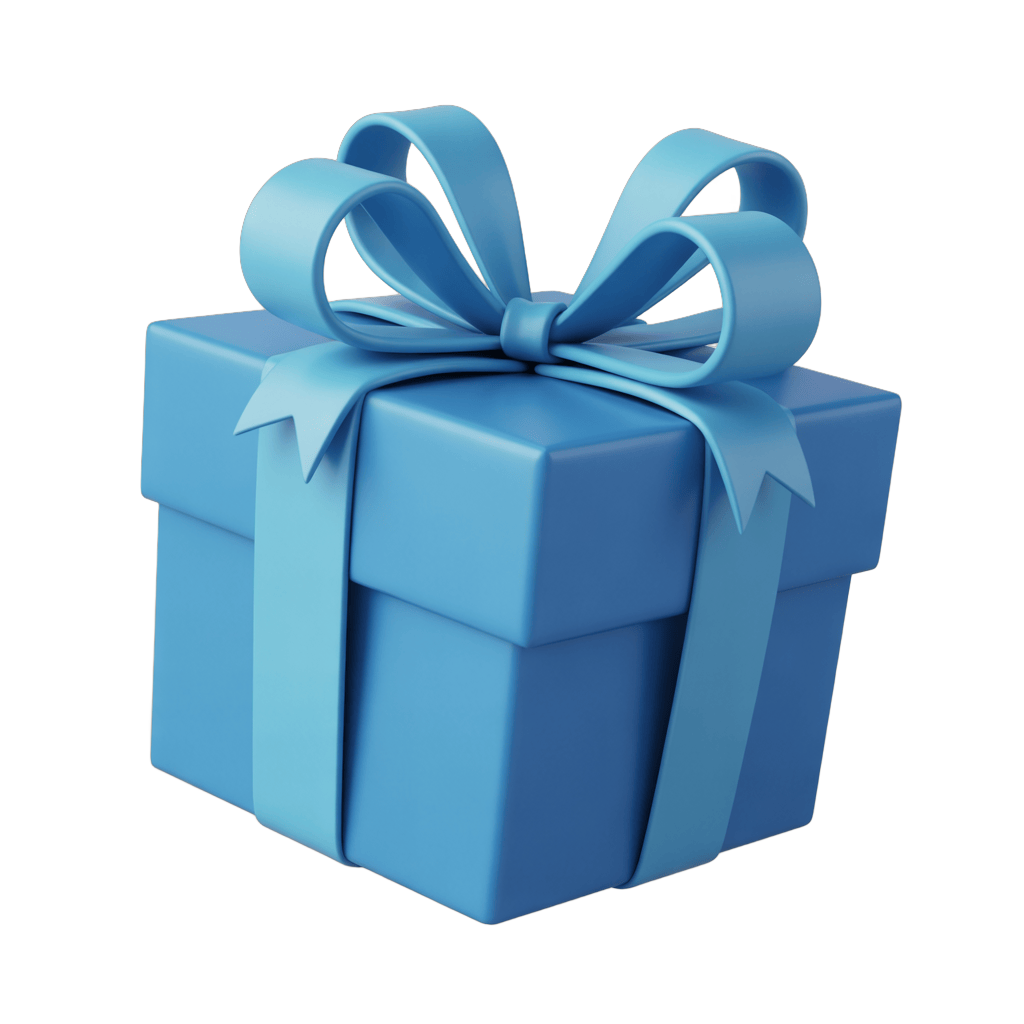 Bright blue gift box with decorative bow for birthday celebration presentation PNG - transparent background