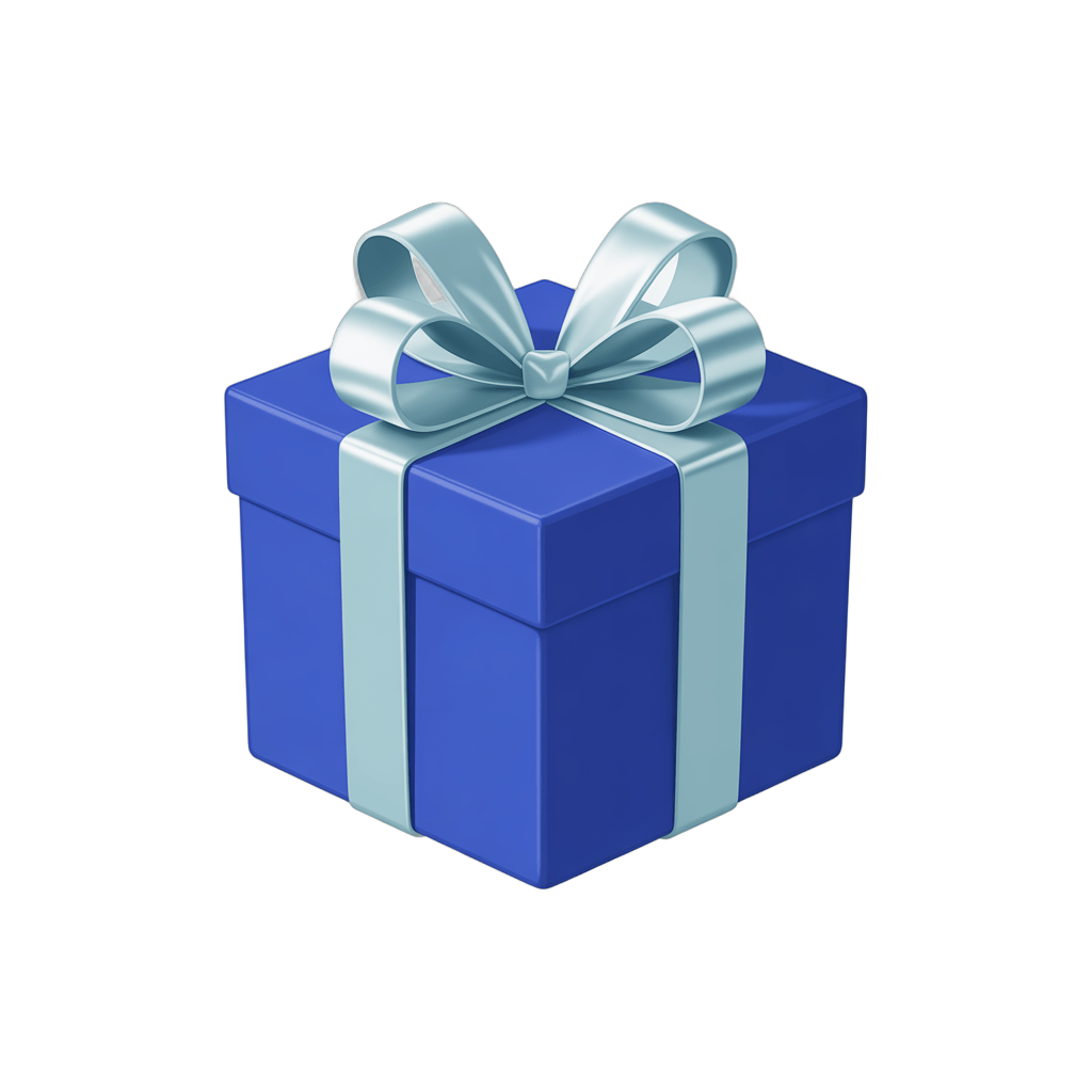 Bright blue gift box with silver ribbon for holiday and celebration presentations PNG - transparent background