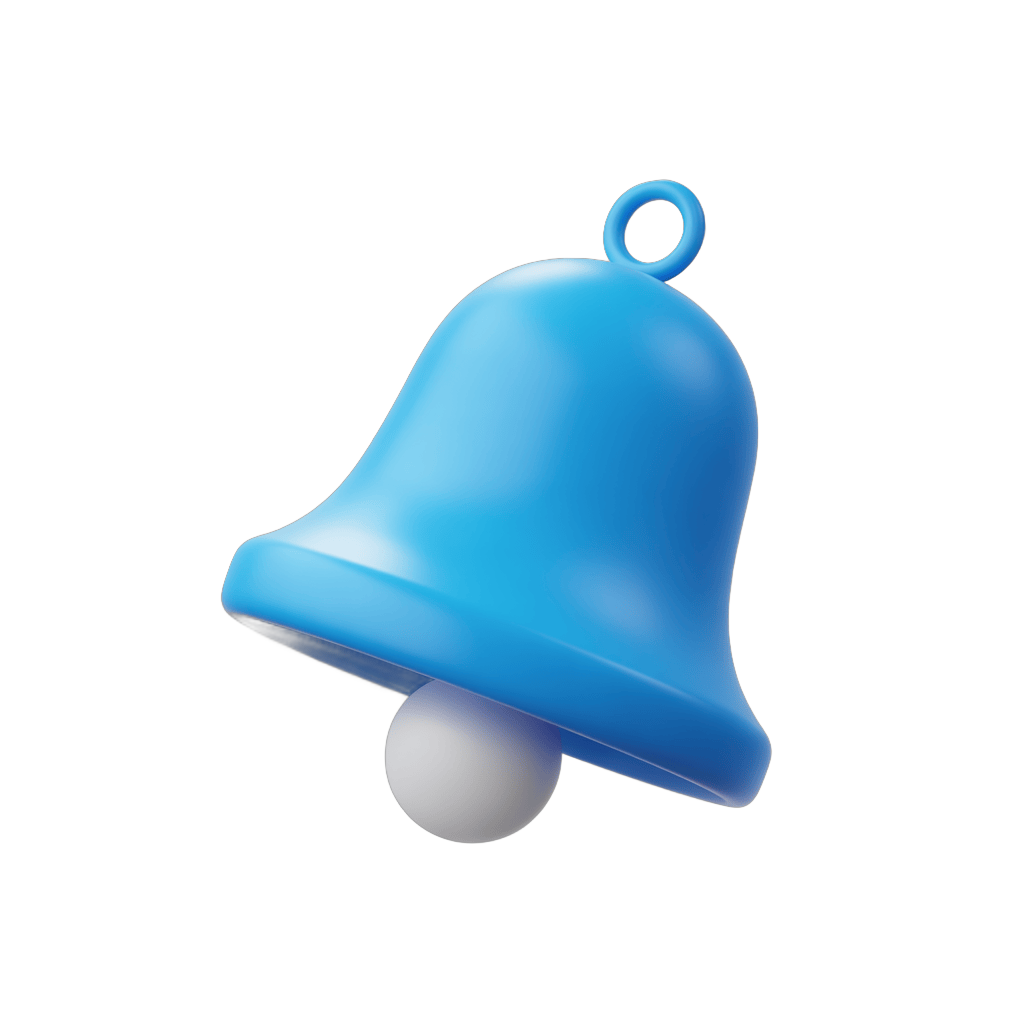 Bright blue isolated bell clipart graphic for notifications alerts and event reminders PNG - transparent background