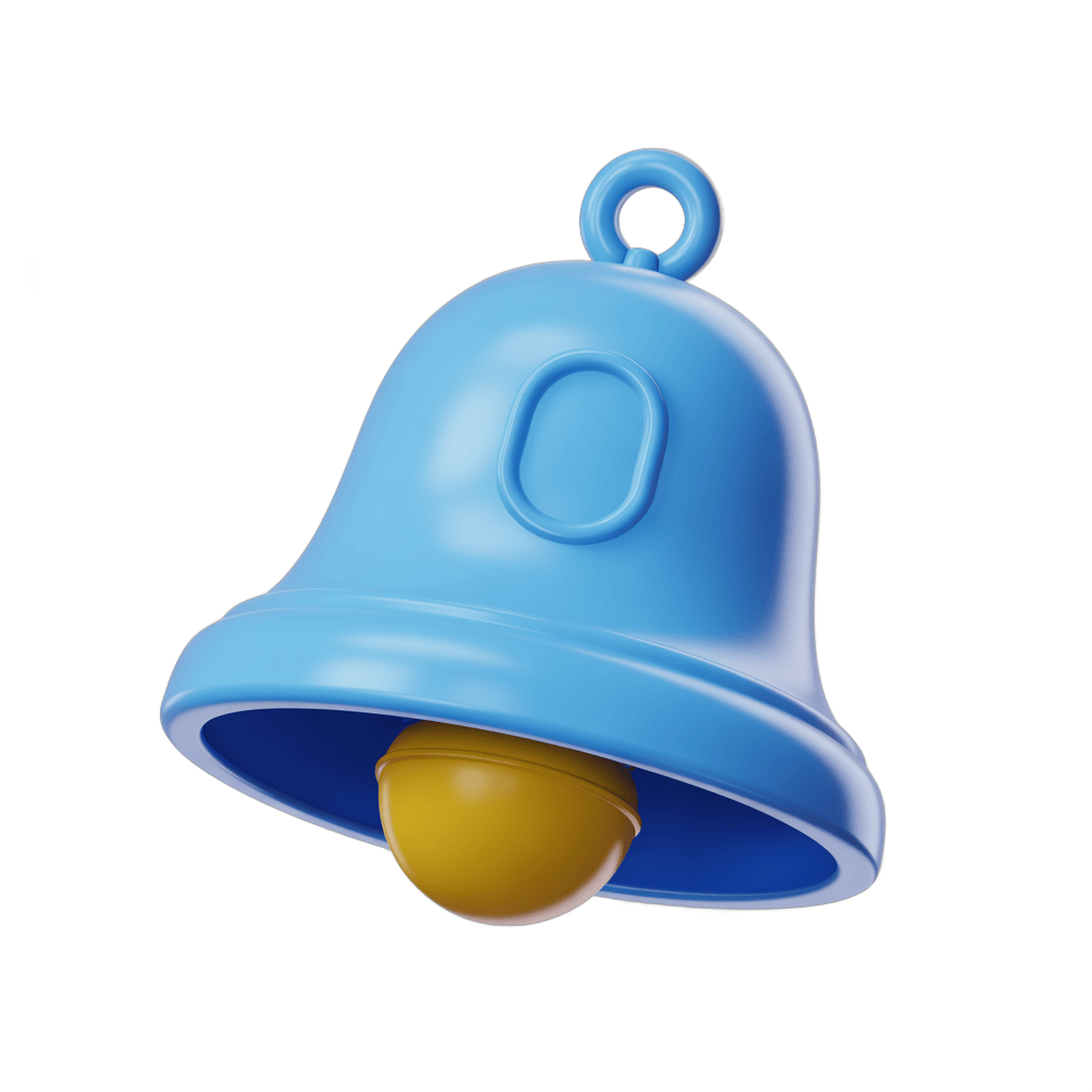 Bright blue isolated bell graphic element for notifications alerts and educational materials PNG - transparent background