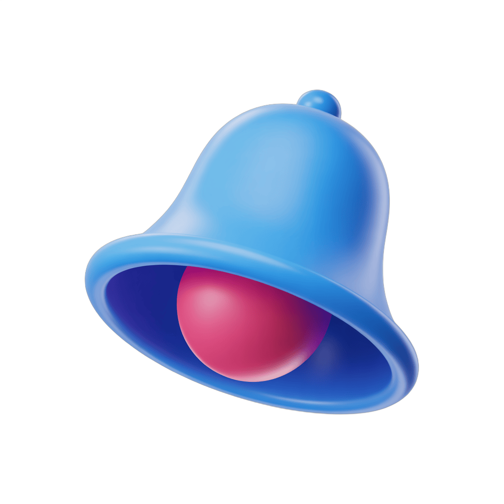 Bright blue notification bell with red clapper isolated clipart for alerts and alerts icons PNG - transparent background