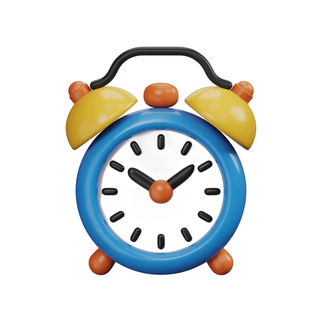 Bright blue vintage alarm clock with yellow bells isolated on transparent background for graphic design PNG - transparent background