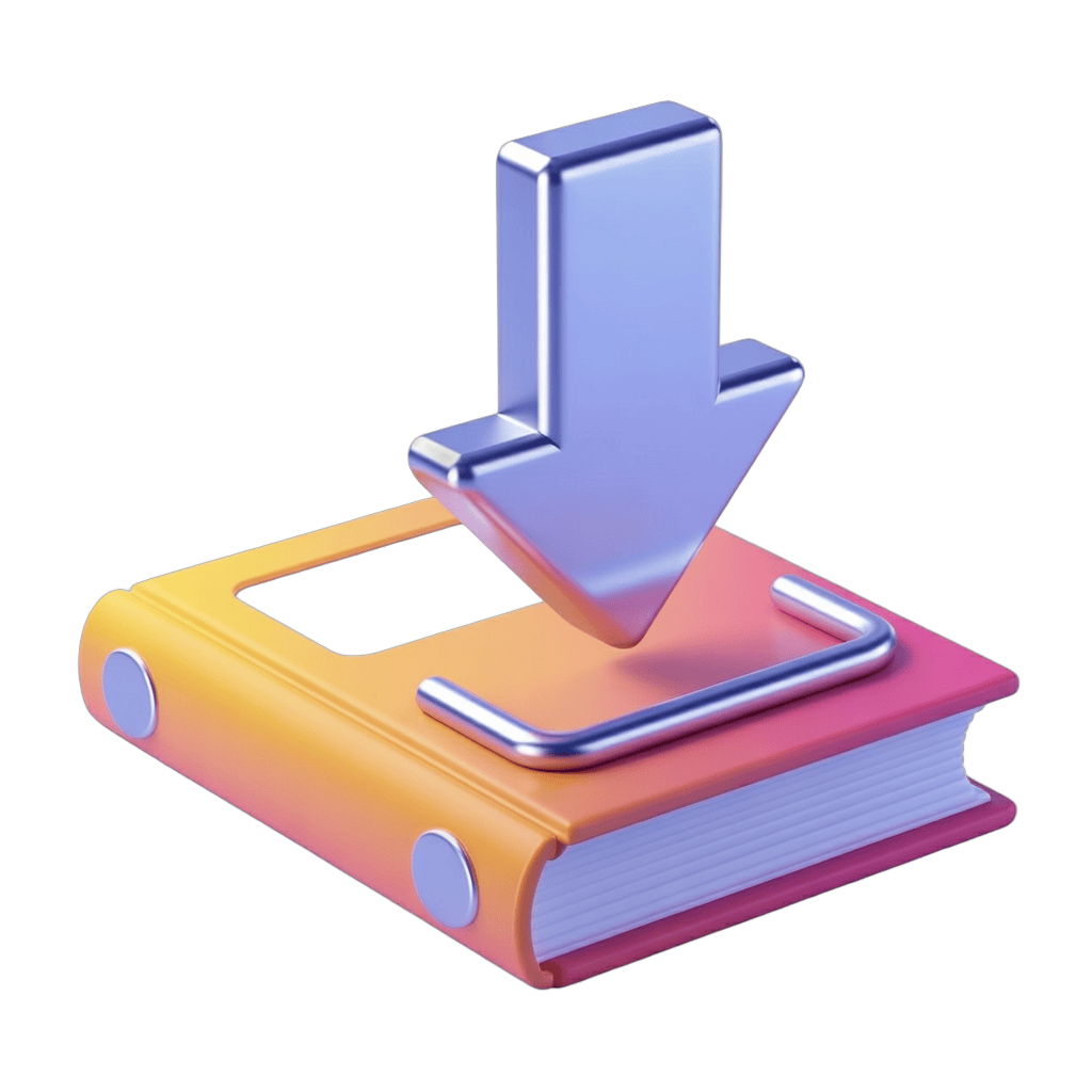 Bright book with smartphone and download arrow isolated clipart for digital content PNG - transparent background
