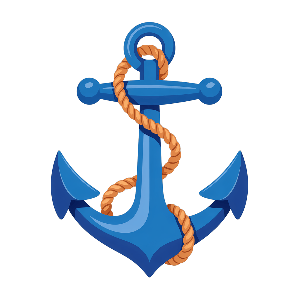 Bright cartoon anchor graphic element with rope for nautical themes and maritime designs PNG - transparent background